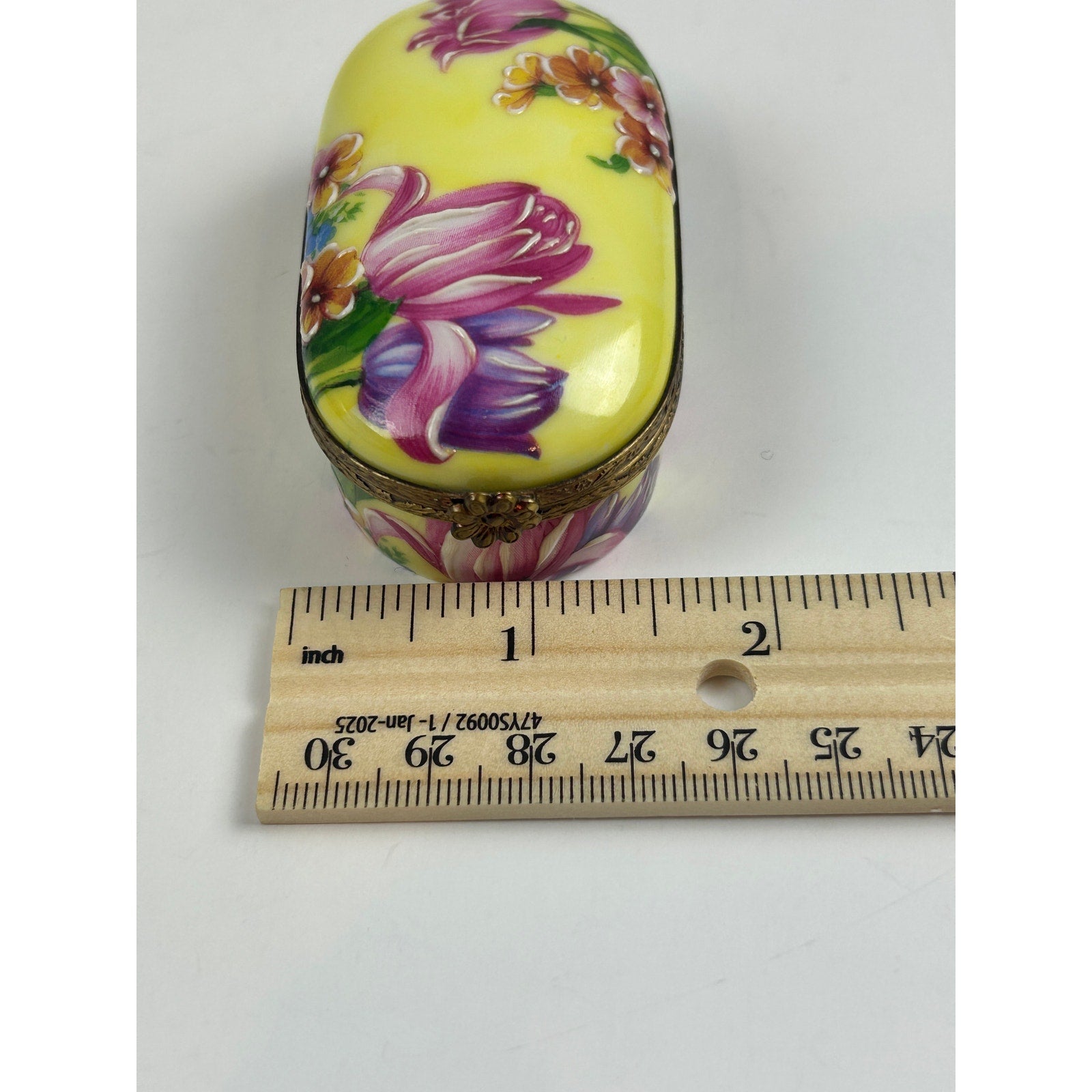 Rochard Limoges France Trinket Box Raised Floral Hand Painted Yellow Oval