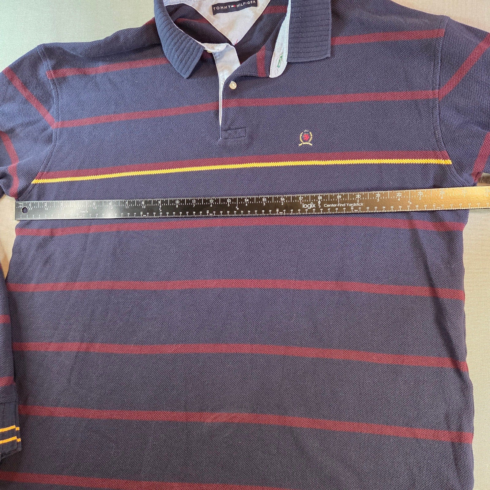 Tommy Hilfiger XXL Sweater Navy Red Stripes Yellow Chest Preppy Cotton Pullover