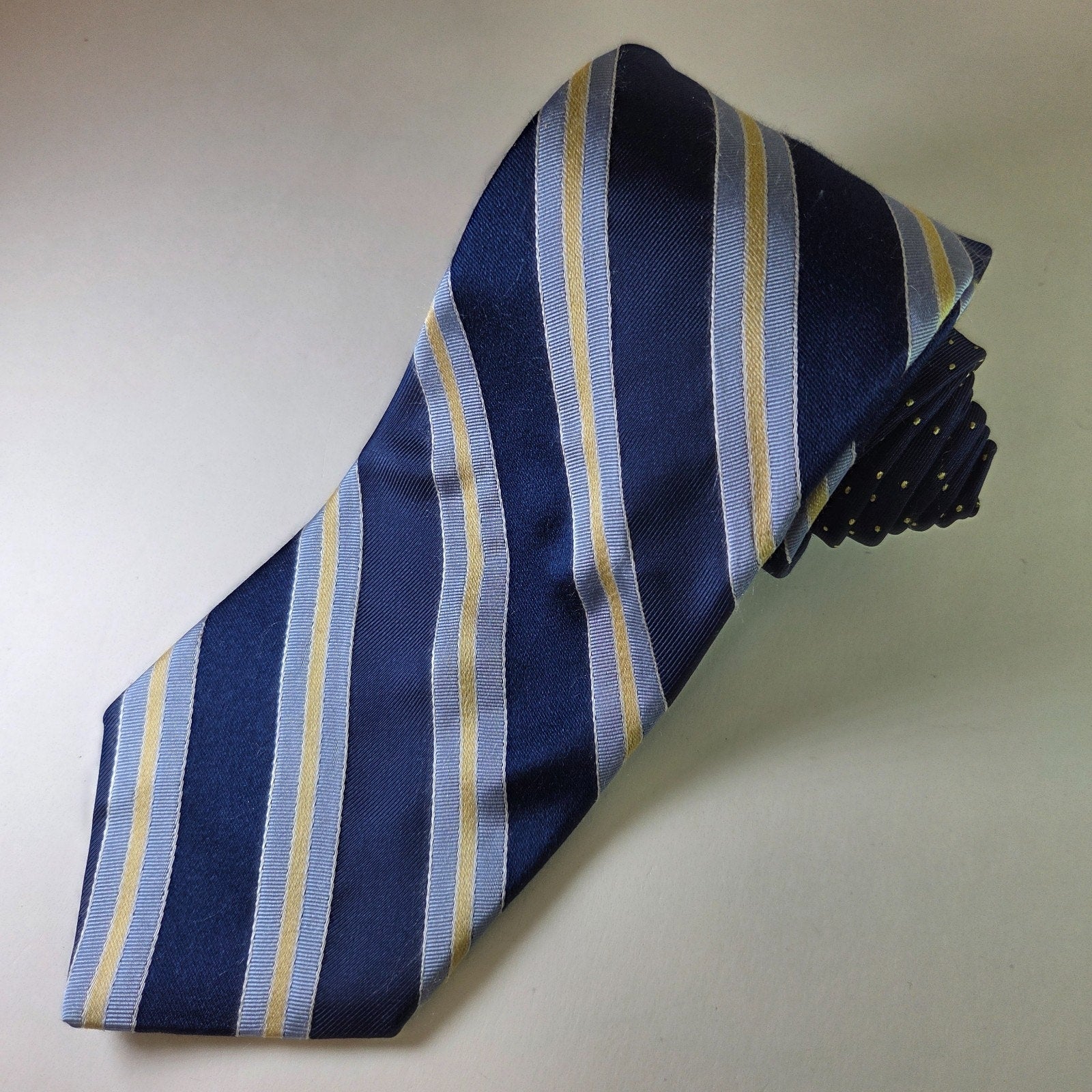 Tommy Hilfiger Repp Tie Navy Yellow Blue Stripe Silk Made in USA