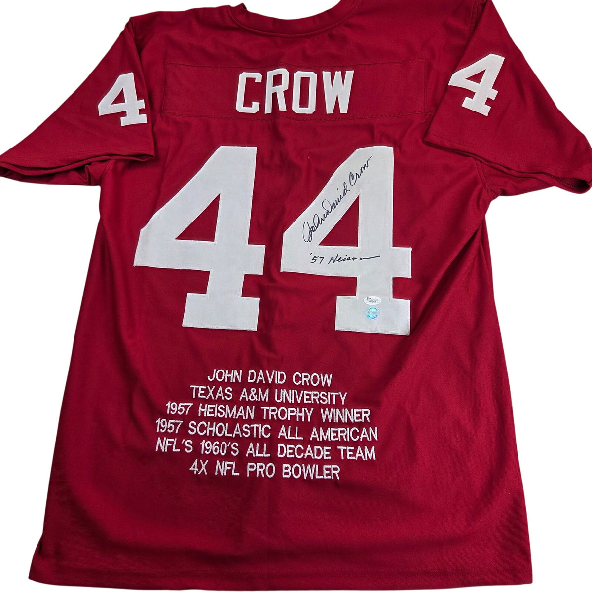 John David Crow Signed Texas A&M Stat Jersey XL JSA COA 57 Heisman Inscribed
