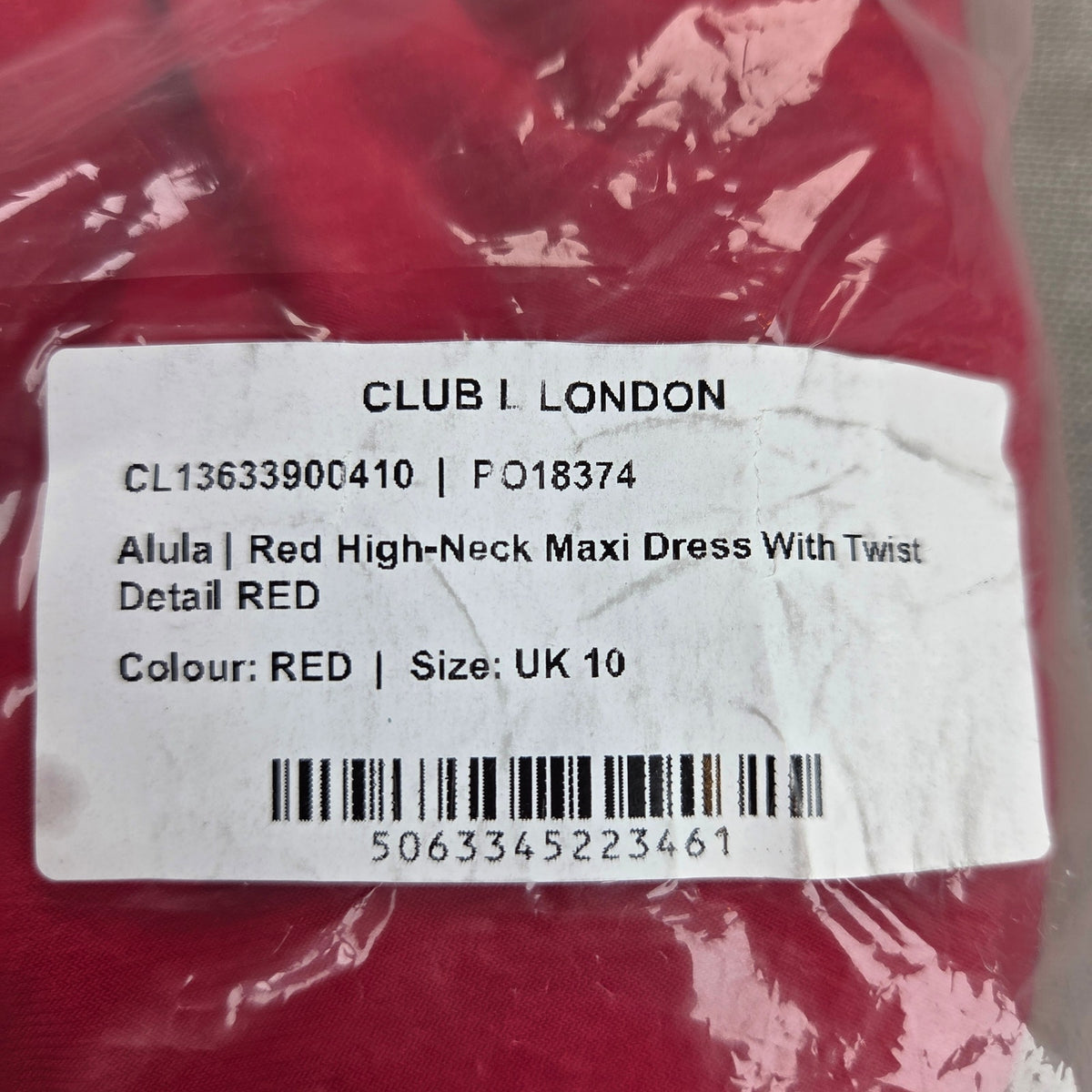 Club L London Alula Red High Neck Twist Maxi Dress UK 10 US 6 Long Sleeve NWT