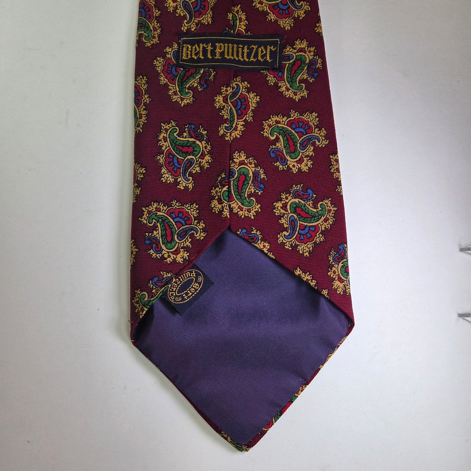 Vintage Bert Pulitzer Paisley Tie Maroon Gold Green 4.5" Wide Made USA