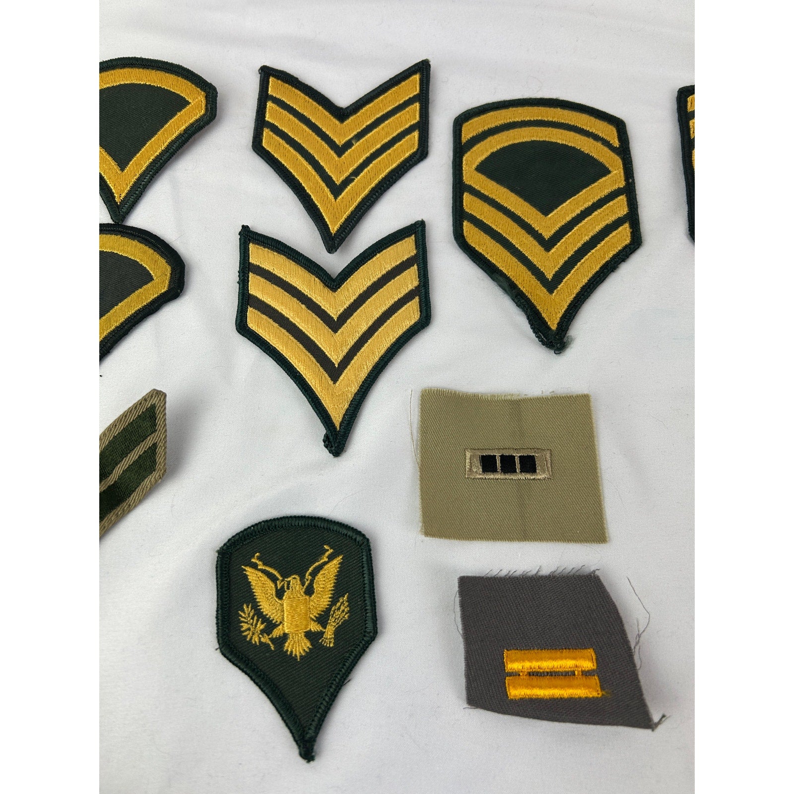 US Army Rank Patch Lot Green Gold Chevrons Insignia Mixed 14pcs