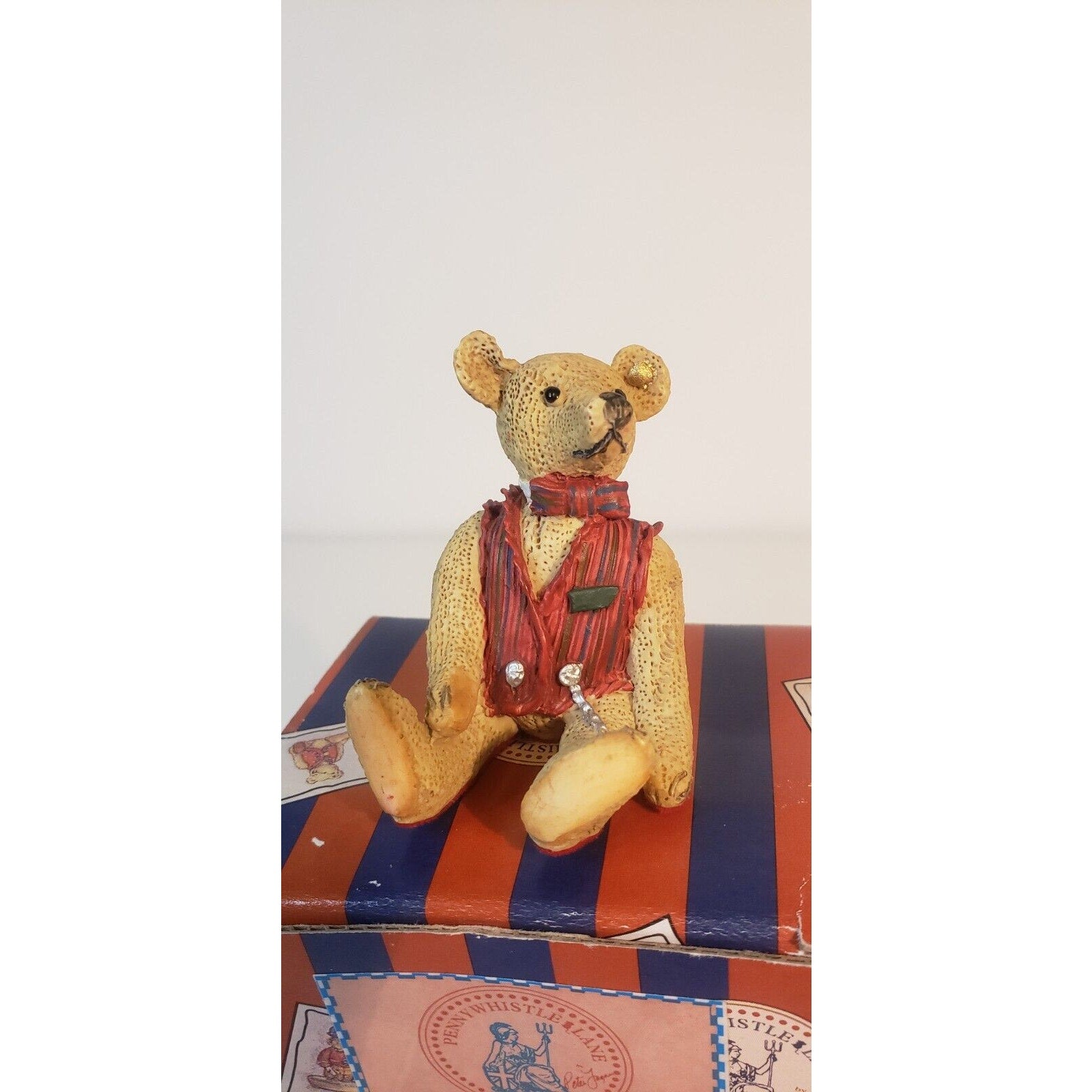 Enesco Pennywhistle Lane Stanley Bear w/Red Vest & Bow Tie Figurine