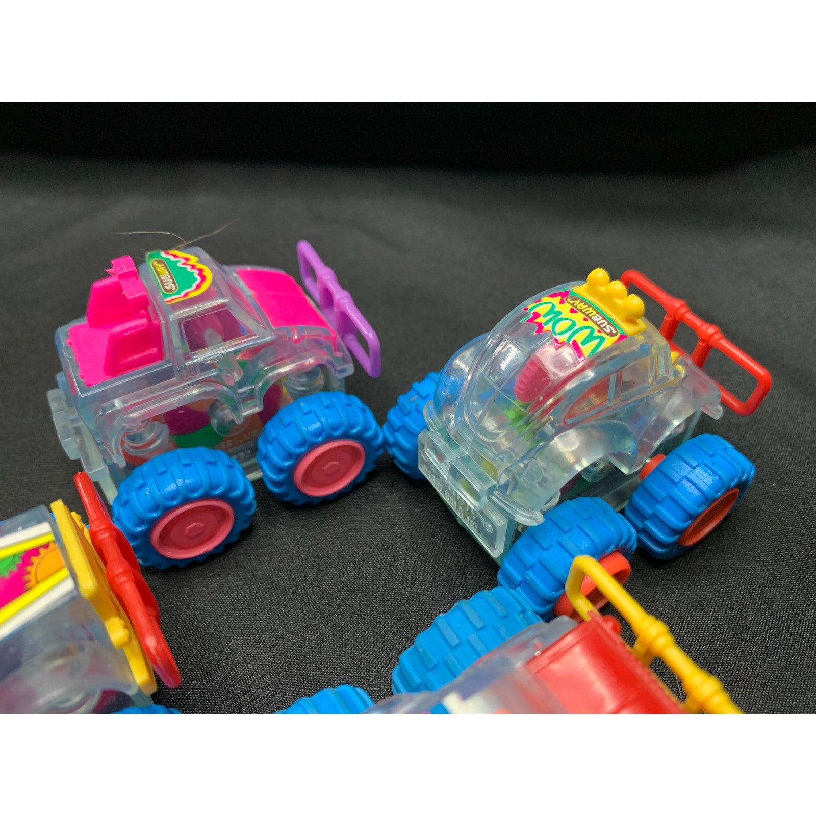1997 Subway Clear Gears Lot 4 Vintage Kids Meal Toys Goin Buggy Tromper Truck