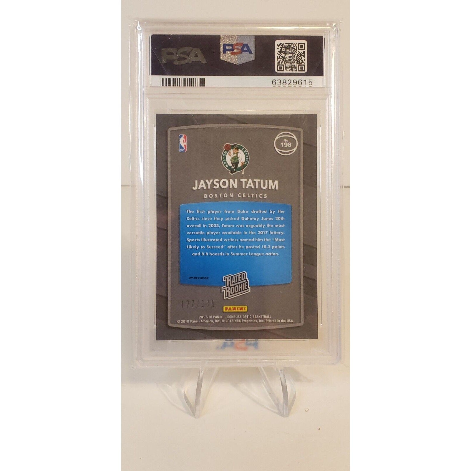 2017 Donruss Optic Jayson Tatum Lime Green #198 /175 PSA 10 Rookie RC