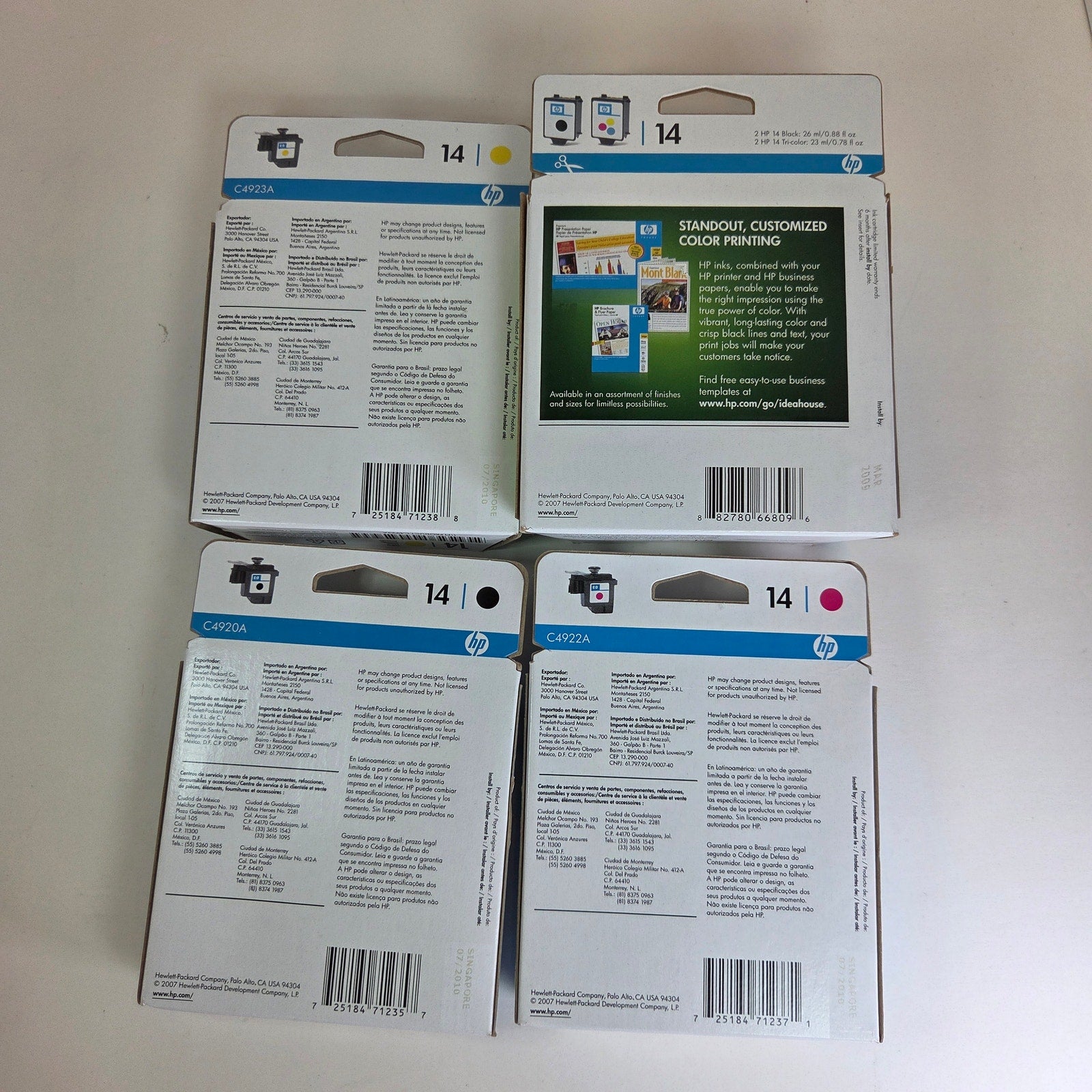 Lot of 4 Sealed HP 14 Ink Cartridges C5011DN C5010DN Black Cyan Magenta Yellow