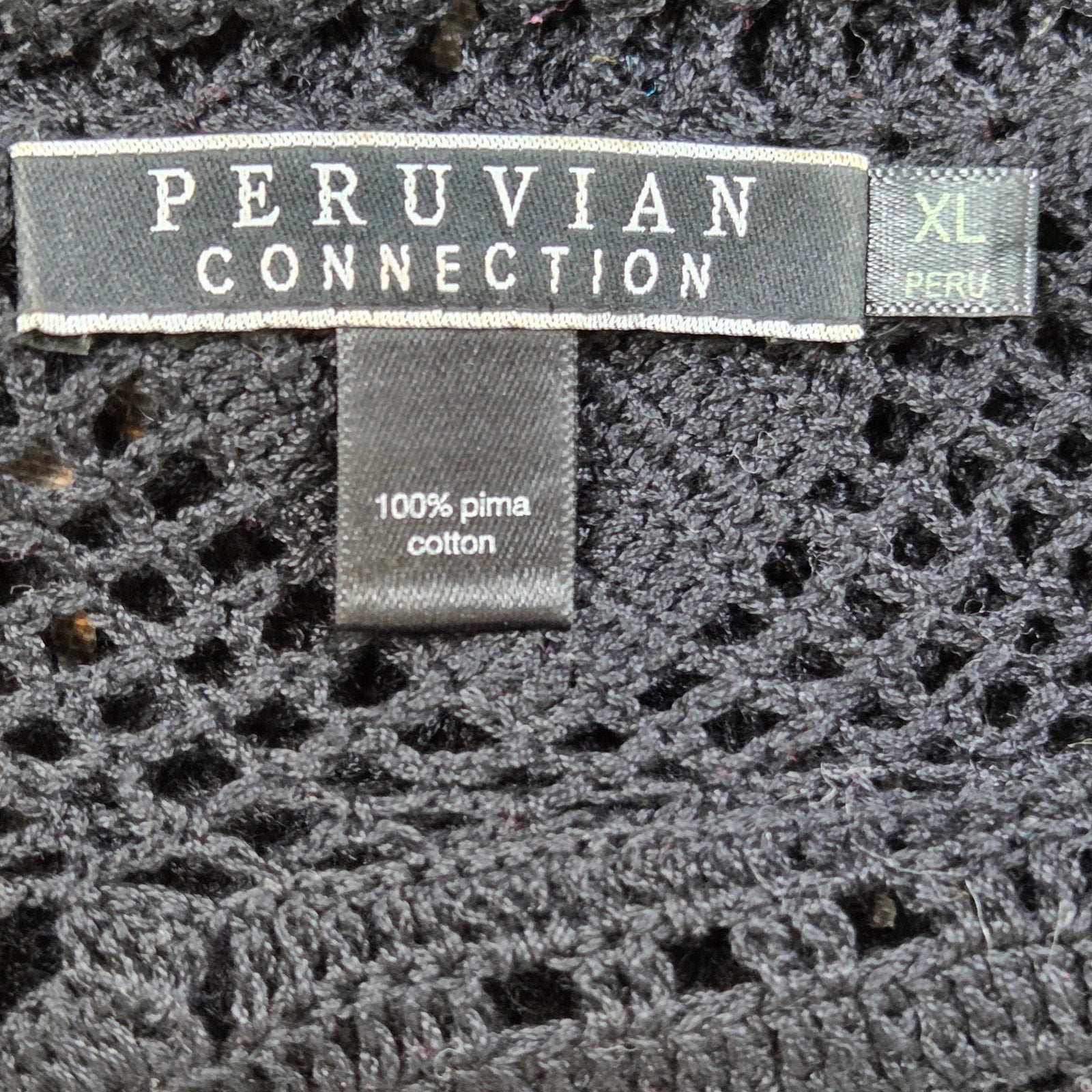 Peruvian Connection Crochet Open Knit Pima Cotton Sweater XL Peru Boho