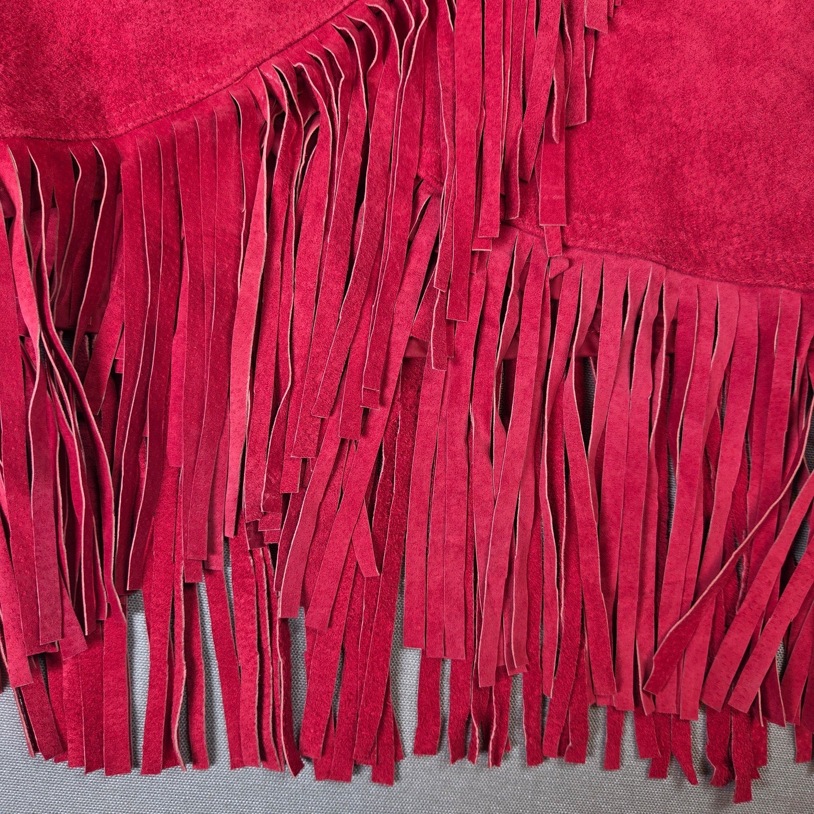 Newport News Red Leather Fringe Wrap Skirt Western Boho Women Size 14