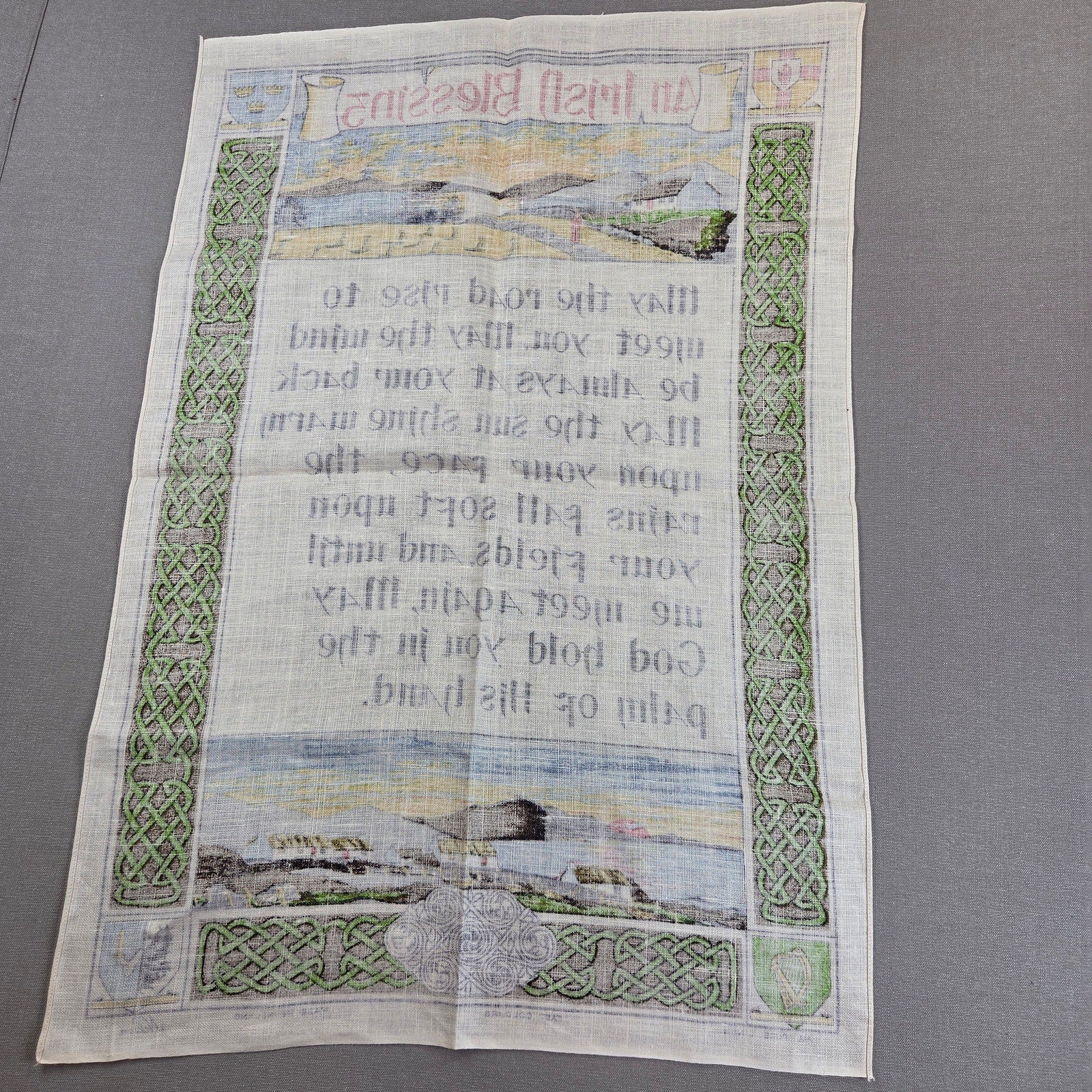 Vintage Nelson Irish Blessing Pure Linen Tea Towel Made Ireland 30.5"x21"