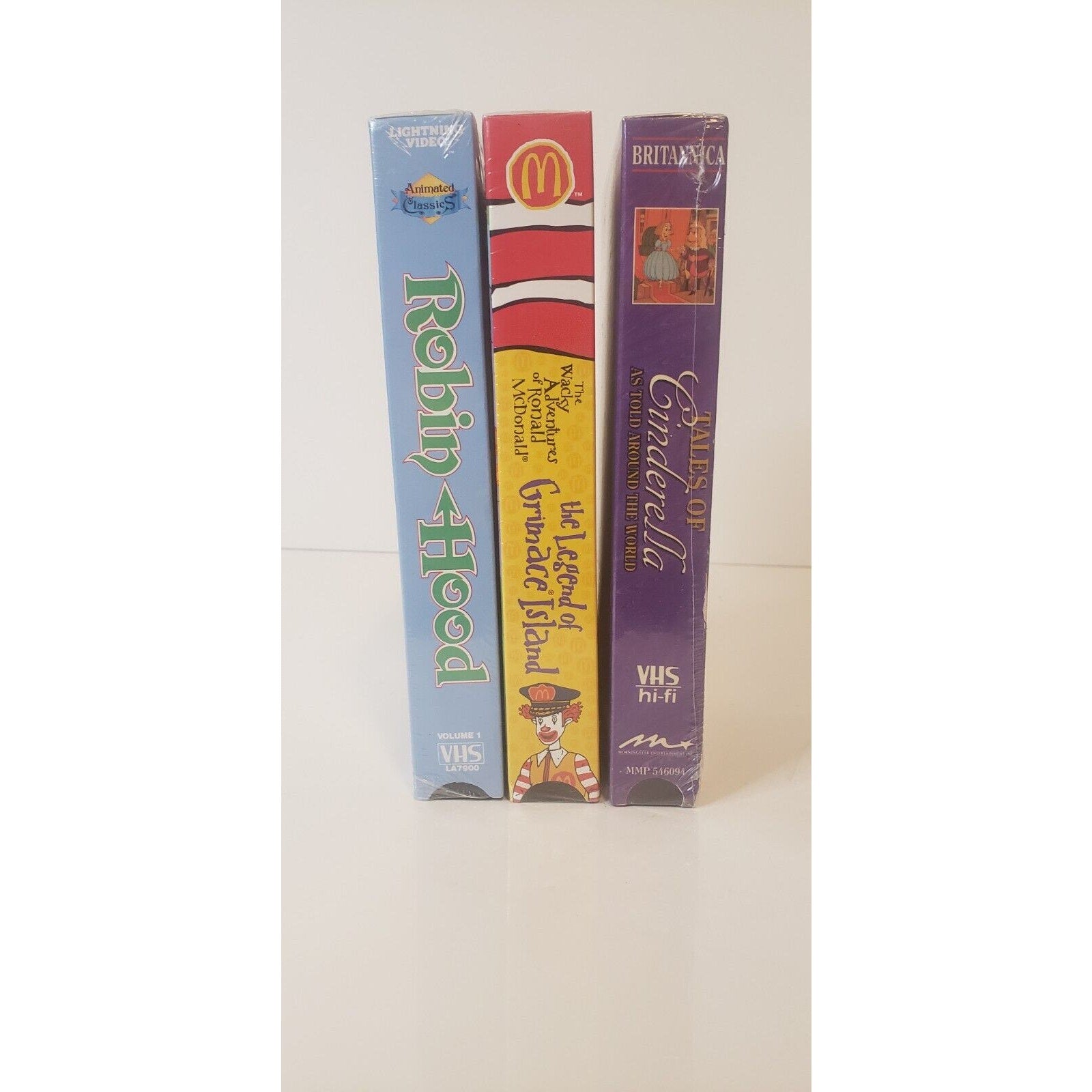 Lot of 3 New Sealed VHS Cartoons - Cinderella, Grimace, Robin Hood