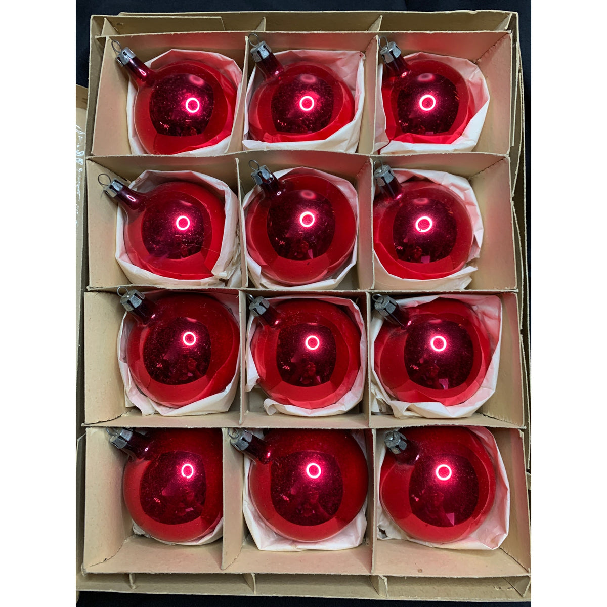 Vintage Fantasia Poland Red Glass Christmas Ball Ornaments 2.75" Box of 12