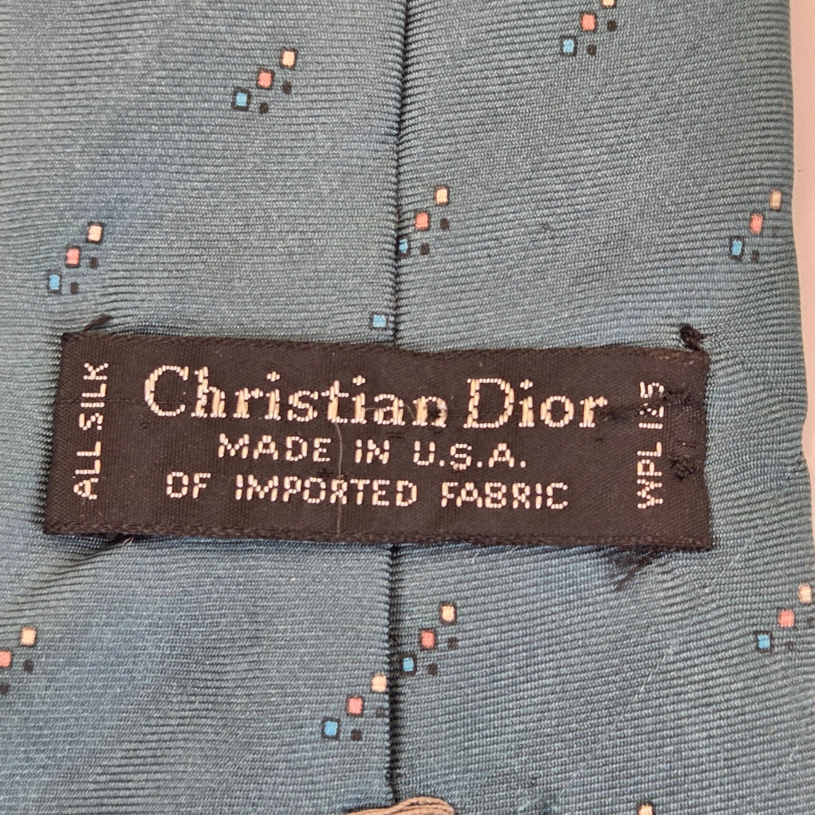 Vintage Christian Dior Silk Necktie USA Geometric Foulard Green 3.25 x 58