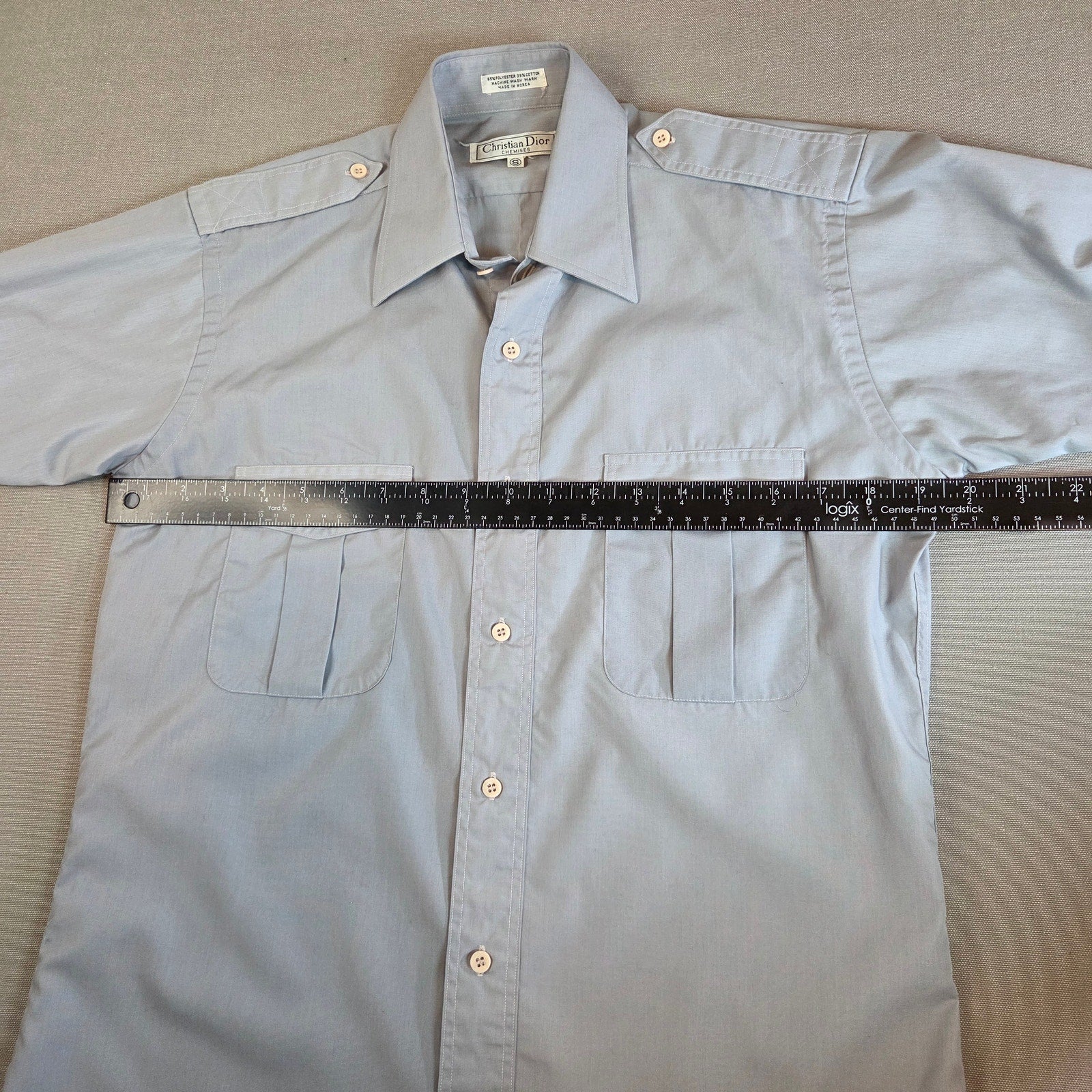 Vintage 80s Christian Dior Monsieur Chemise Shirt Korea S Epaulet Gray