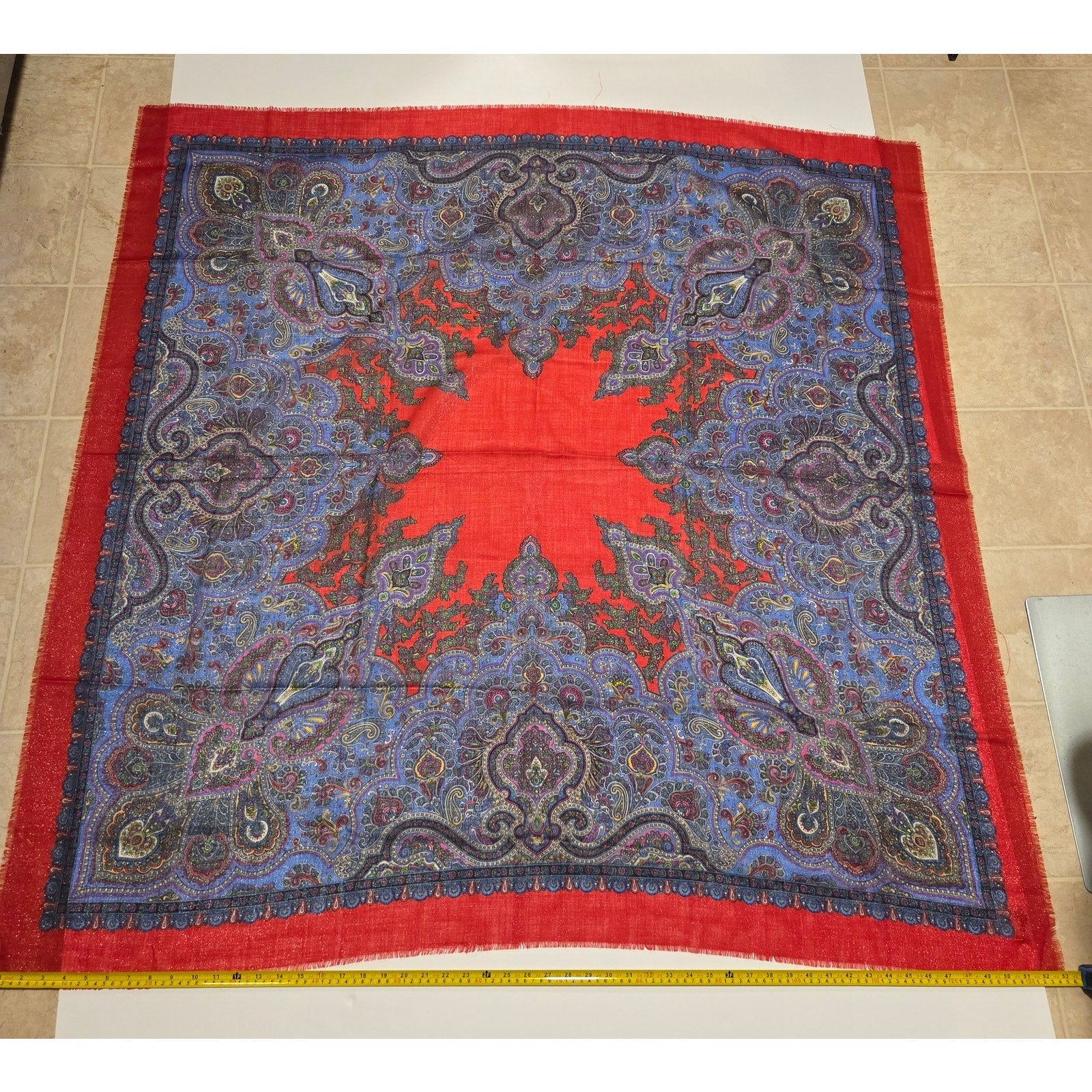 Summit Hill Italy 85% Wool Paisley Square Shawl Wrap Scarf 53x53 Oversized