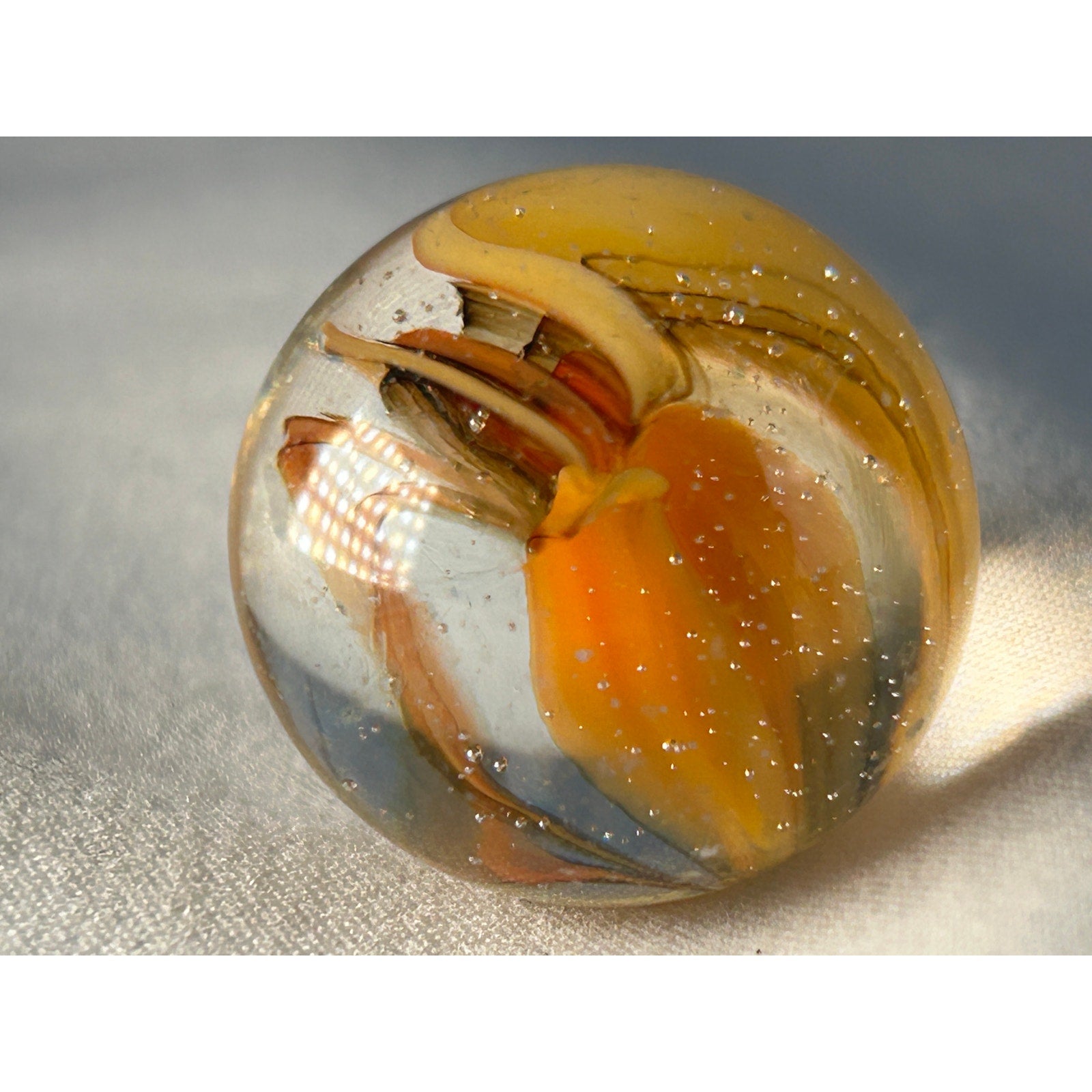 Vintage Style Glass Marble Yellow Orange Latticino Swirl 0.90 Inch