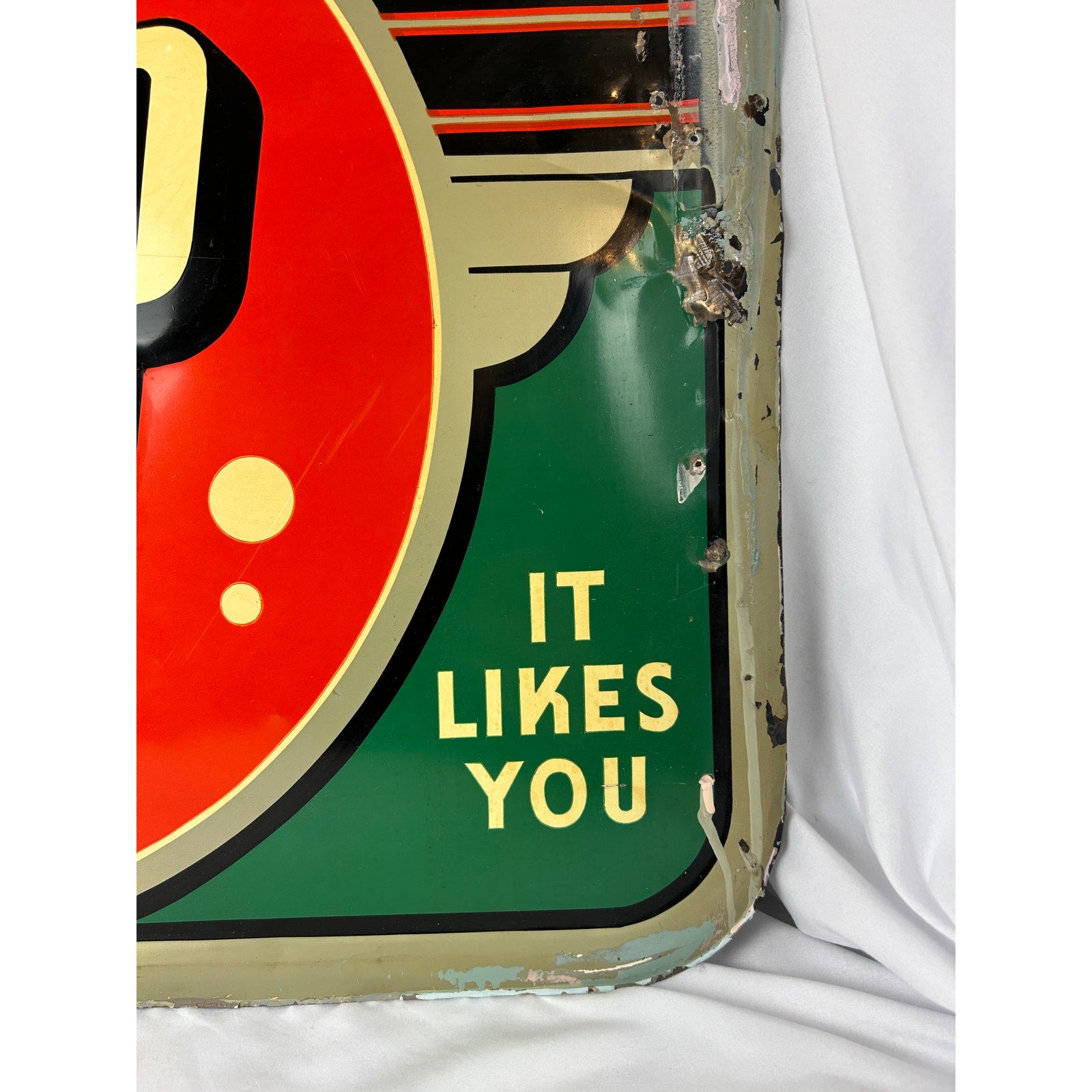 Original 1941 7UP Embossed Metal Sign You Like It It Likes You 9-41 Stout