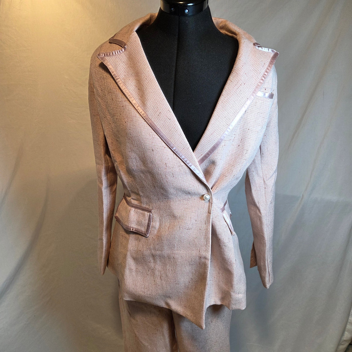 Unbranded Womens Small Pink Tweed Look Pantsuit Blazer Wide Leg Pants Set