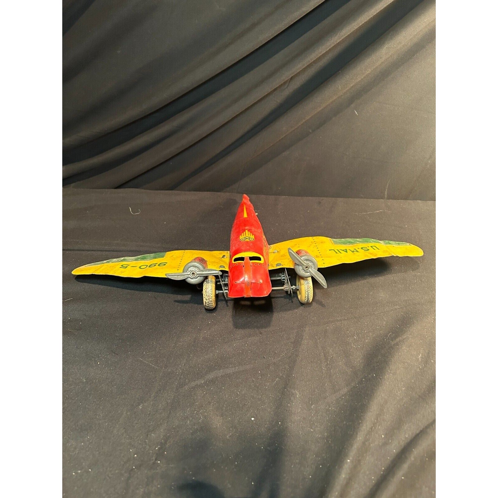 1930s Marx U.S. Mail 990-5 Tin Wind-Up Twin Engine Airplane Toy – Rare VTG