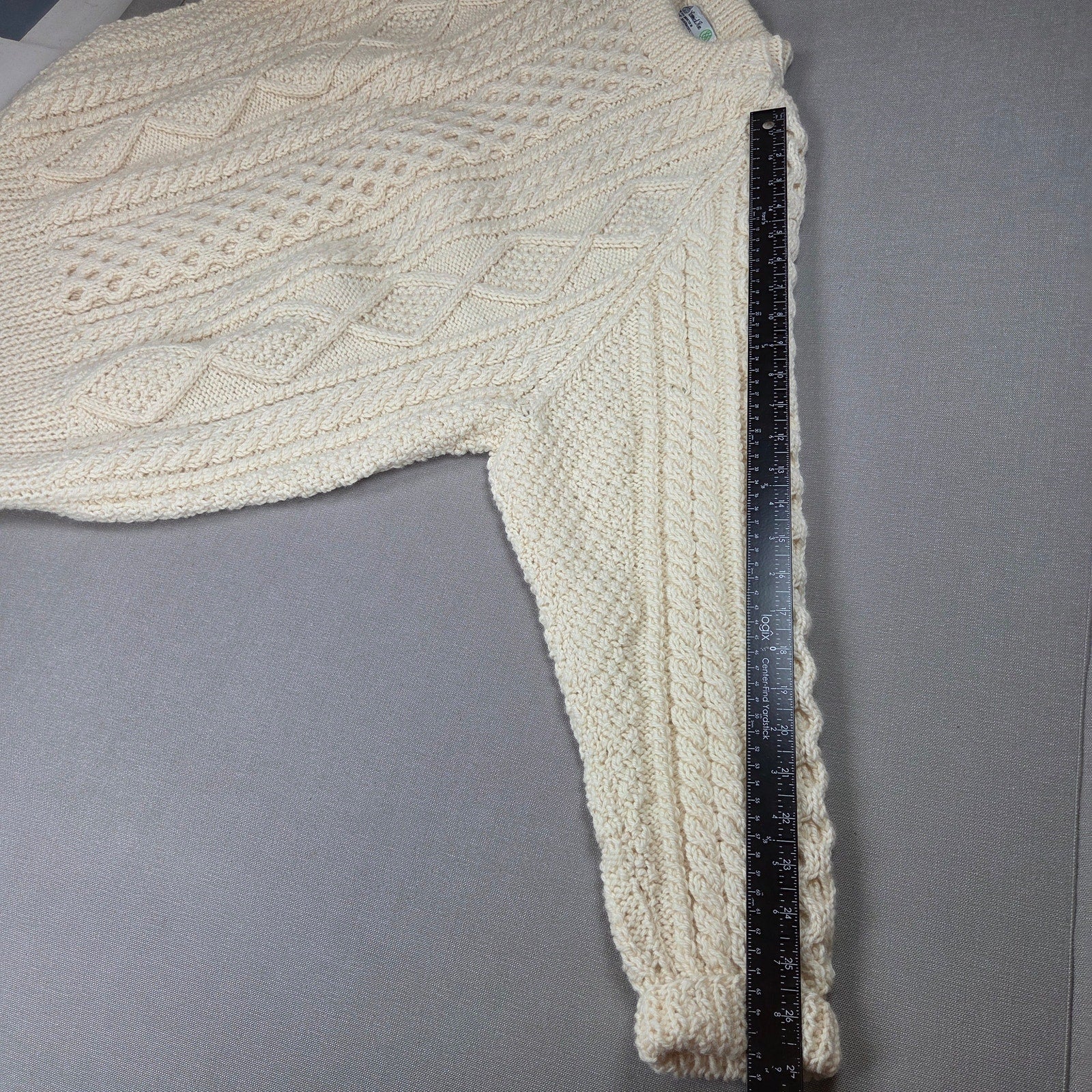 Carrick Fin Irish Aran Fisherman Sweater Wool Hand Knit Donegal XL Cream