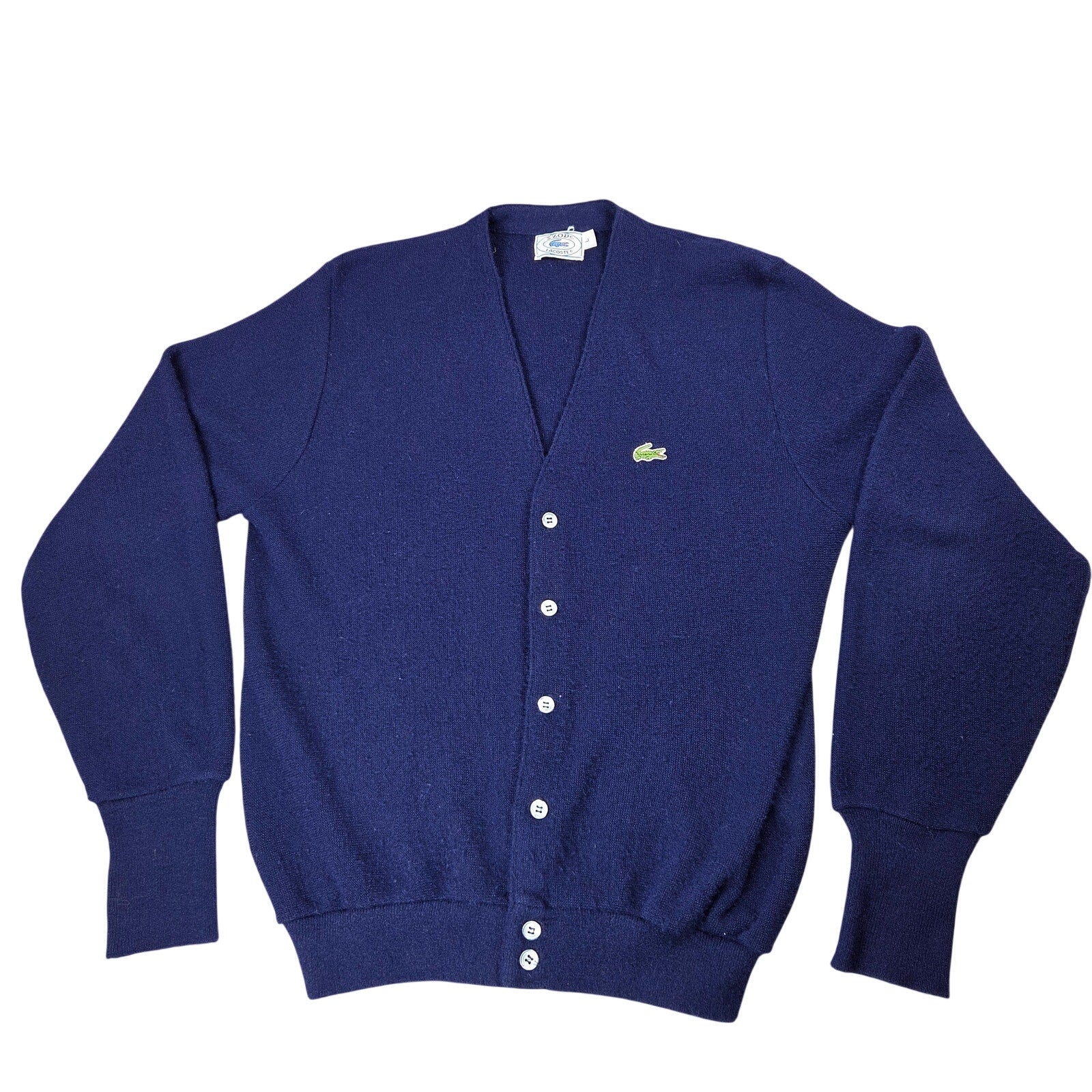 IZOD Lacoste Vintage Cardigan Sweater Men's L USA Orlon Acrylic V-Neck Blue