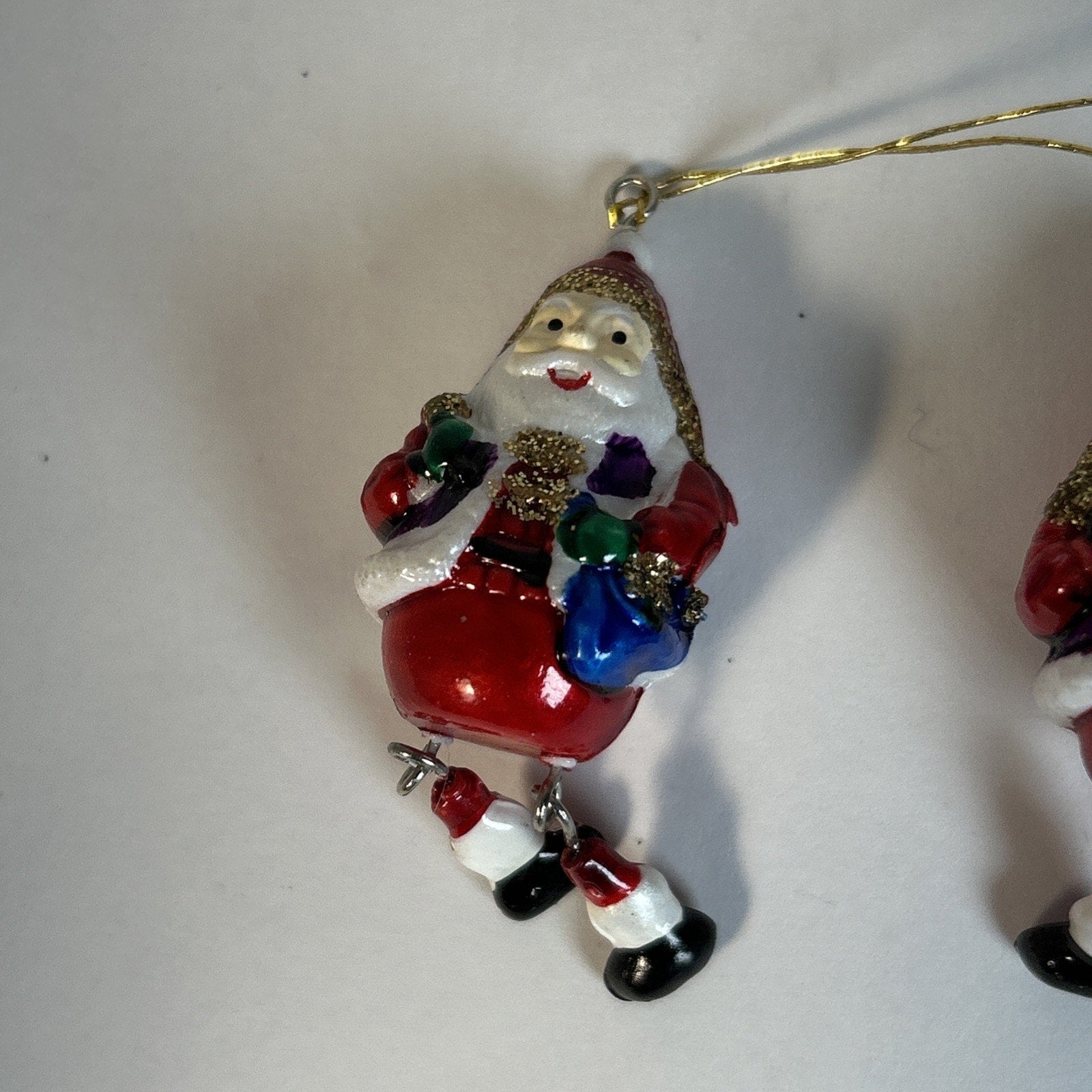 Set of 3 Mini Dangling Santa Ornaments – 2" Resin Christmas Decorations