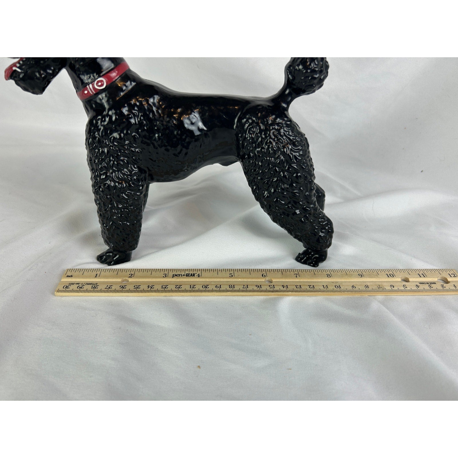 Vintage Black Poodle Dog Figurine 8 Inch Glossy Mid-Century Breyer Style