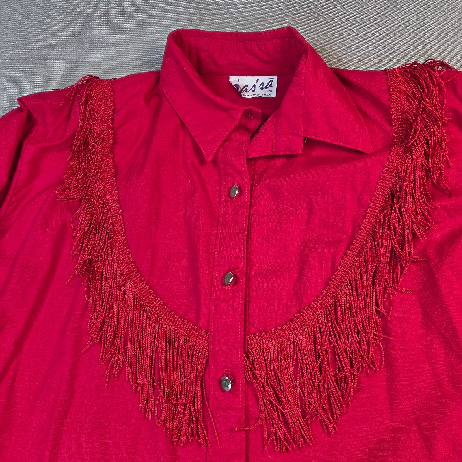 Sas'sa LTD Vintage Western Fringe Button Front Shirt USA Made Womens Red