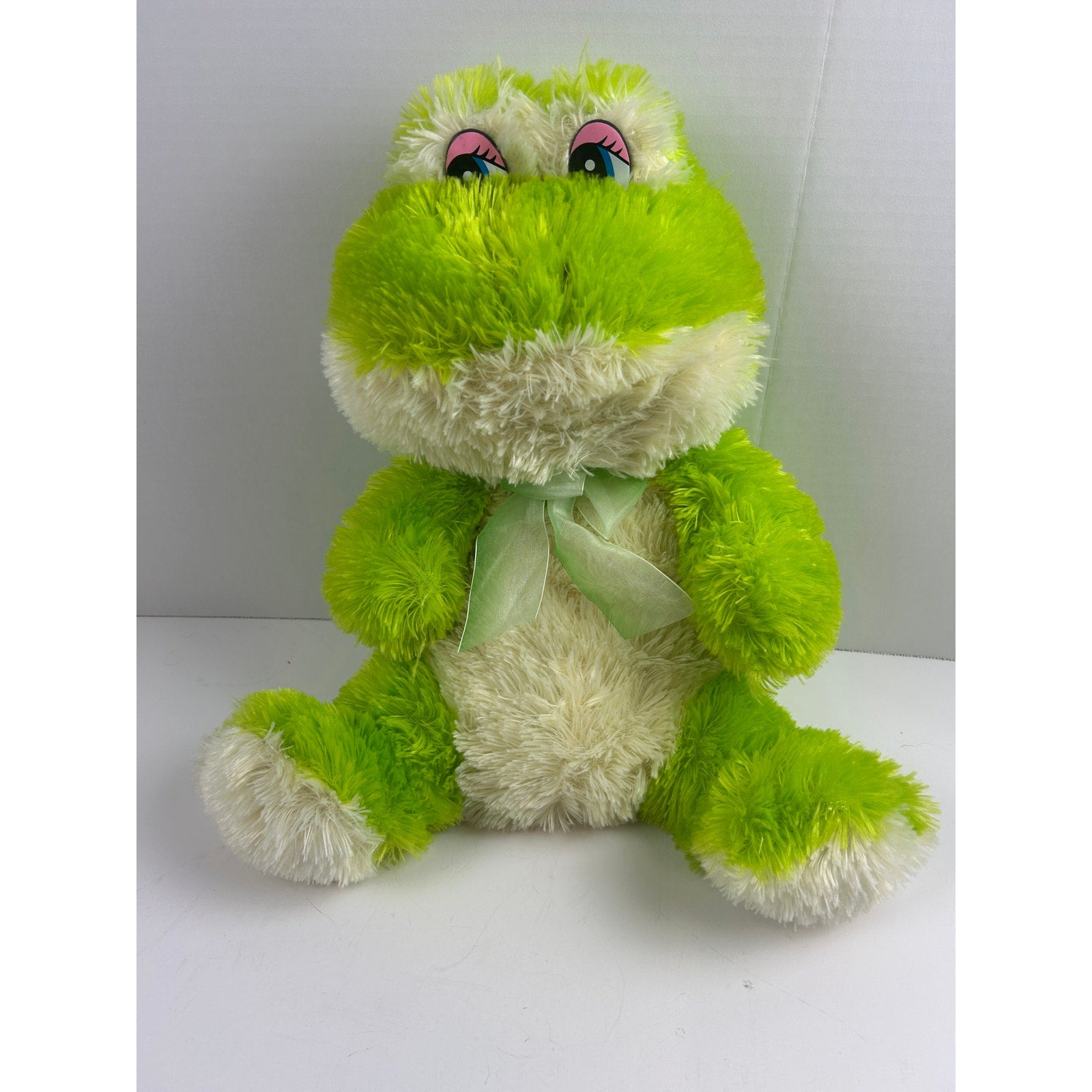 Nanco Green Plush Frog Stuffed Animal Soft Toy Ribbon Bow 2008 Cute Collectible