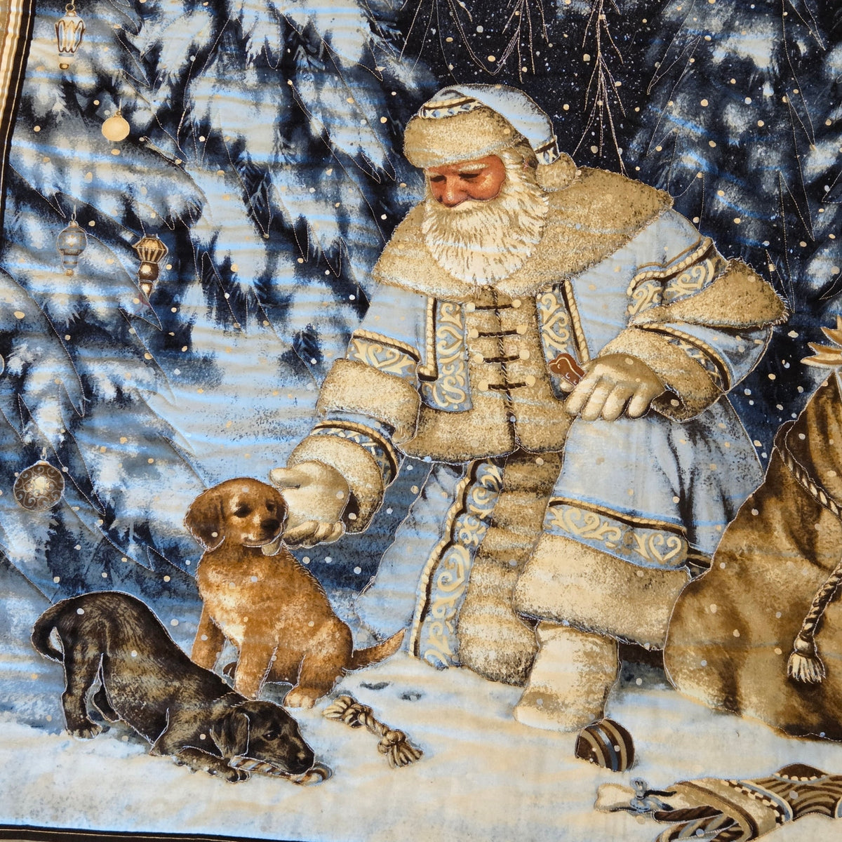 Liz Goodrick Dillon Santa Puppies Handmade Christmas Wall Hanging 42x34
