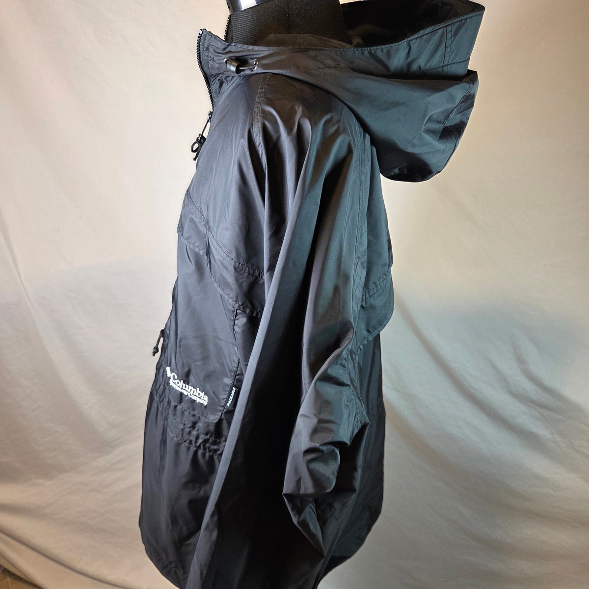 Vintage 1998 Columbia Packable Hooded Rain Jacket Women's XL Black Full Zip