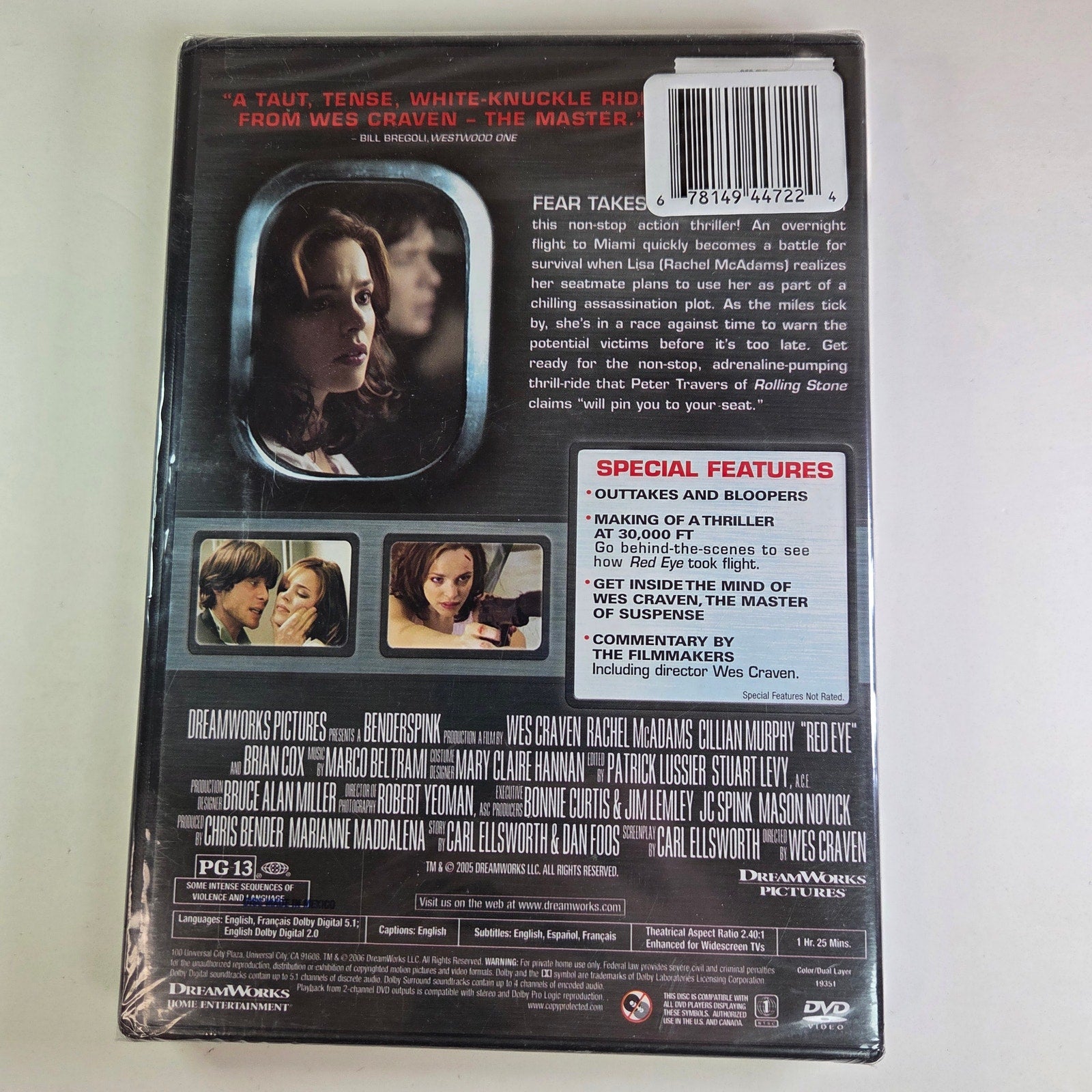 Red Eye DVD 2005 Sealed Widescreen Rachel McAdams Cillian Murphy Wes Craven Thriller