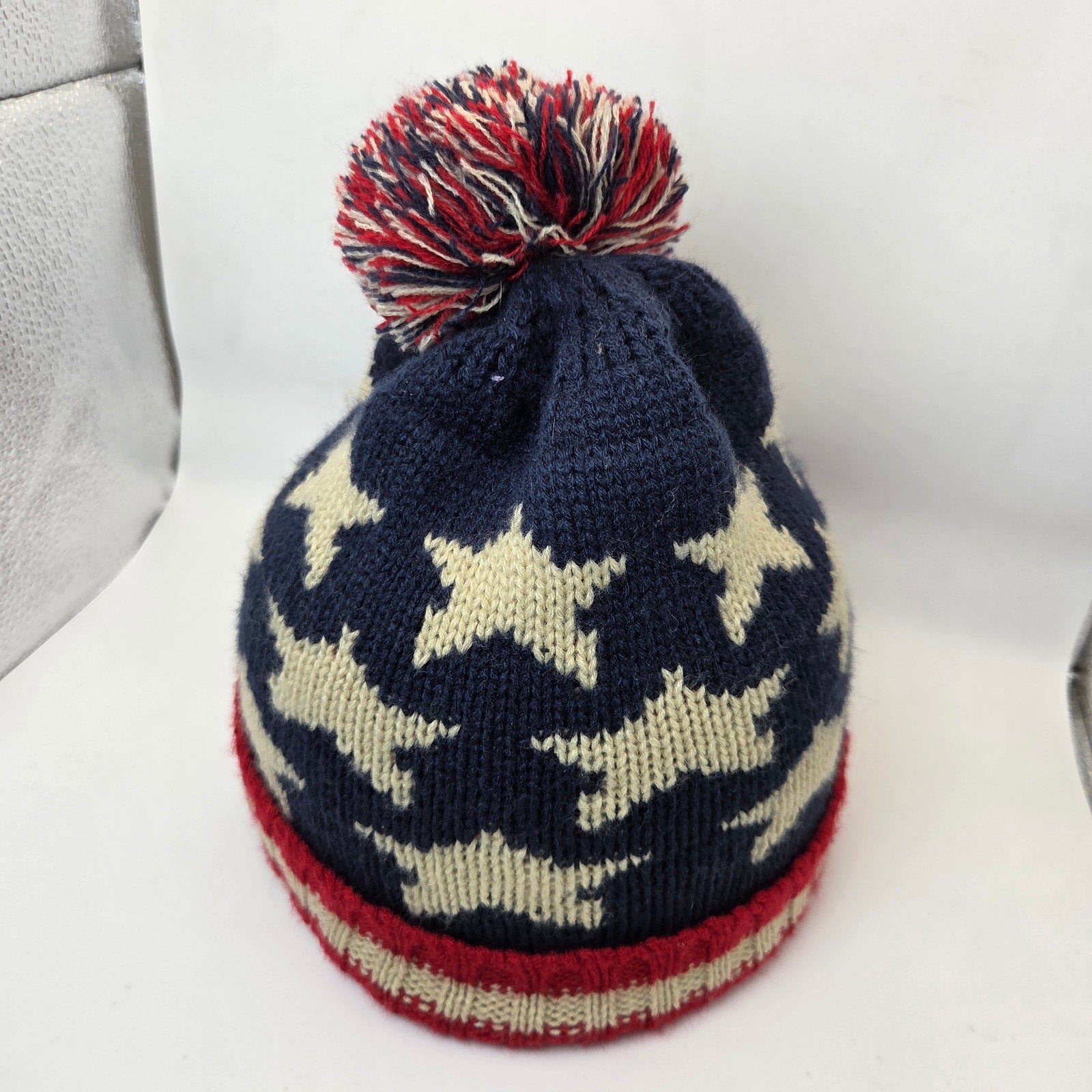 USA Flag Knit Beanie Hat Stars Stripes Pom Winter Acrylic Unbranded