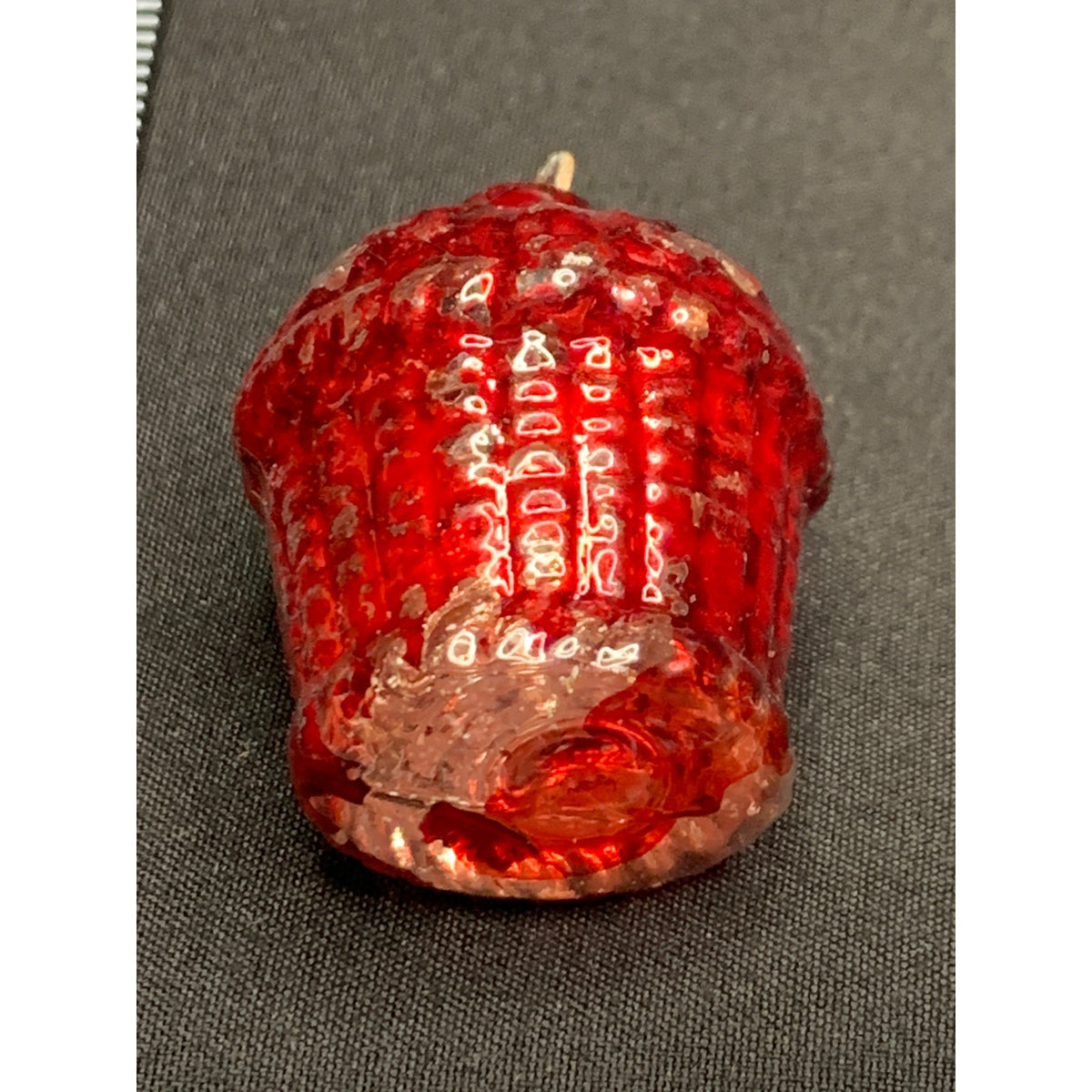 1930s Vintage Red Glass Basket Christmas Ornament Mini Feather Tree Figural