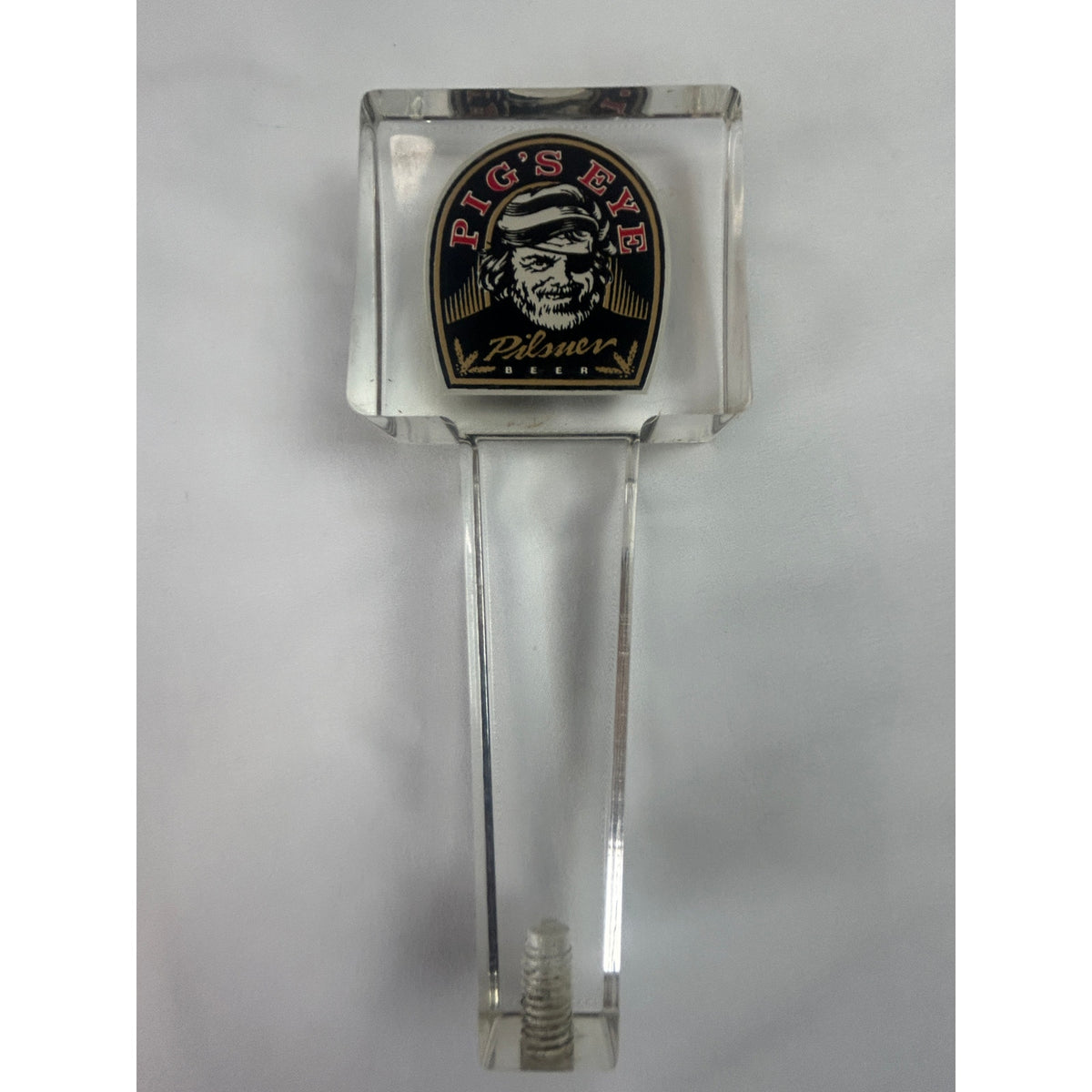Pig's Eye Pilsner Vintage Beer Tap Handle Clear Acrylic Pirate Bar Breweriana