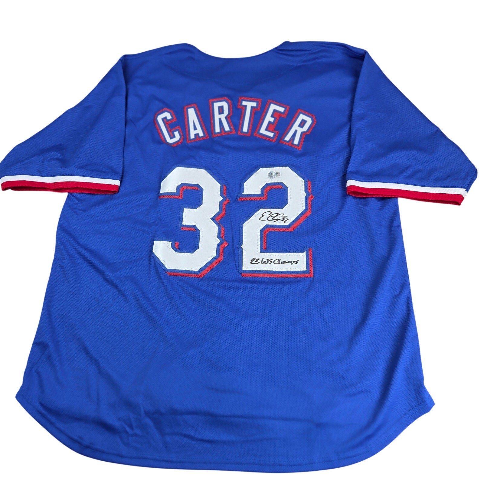 Evan Carter Signed Texas Rangers Custom Jersey BAS Beckett 23 WS Champs Auto