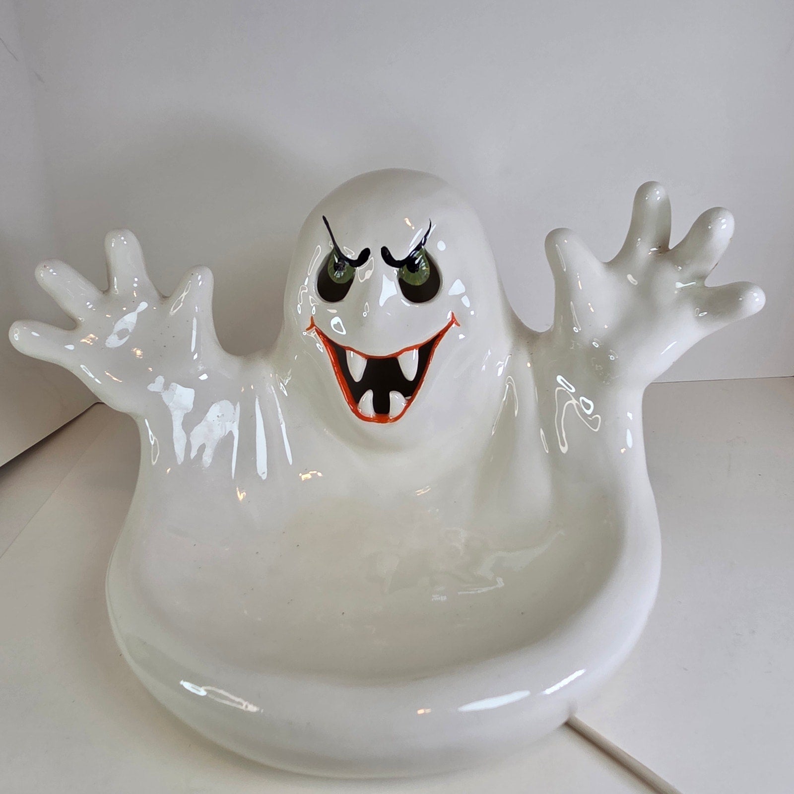 Light-Up Ceramic Ghost Candy Dish Halloween Decor SC Signed 12"x9"x9"