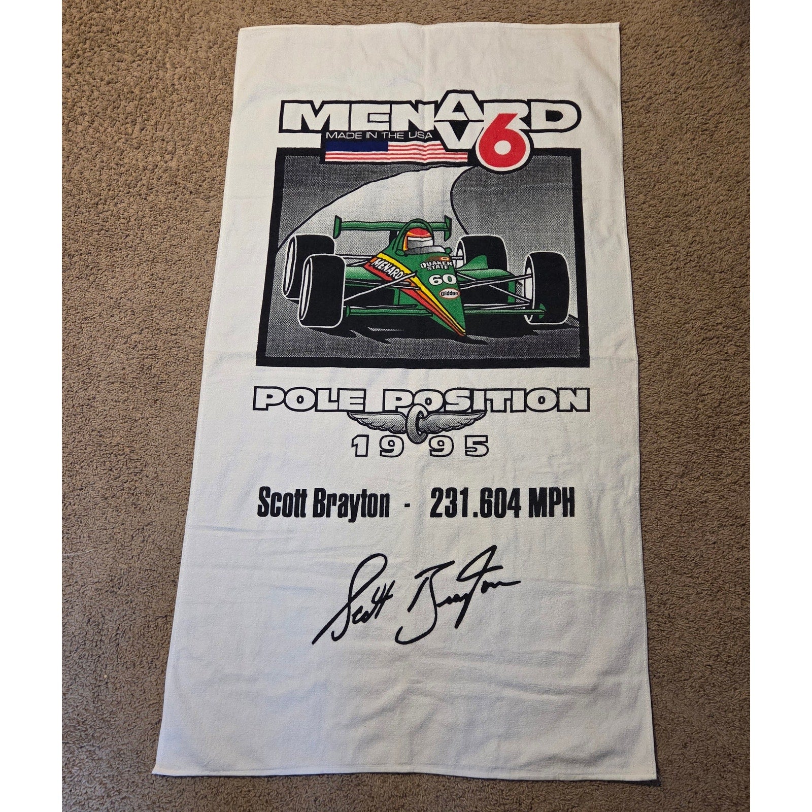 1995 Menard Pole Position Indy #60 Scott Brayton Commemorative Towel 60×33 USA