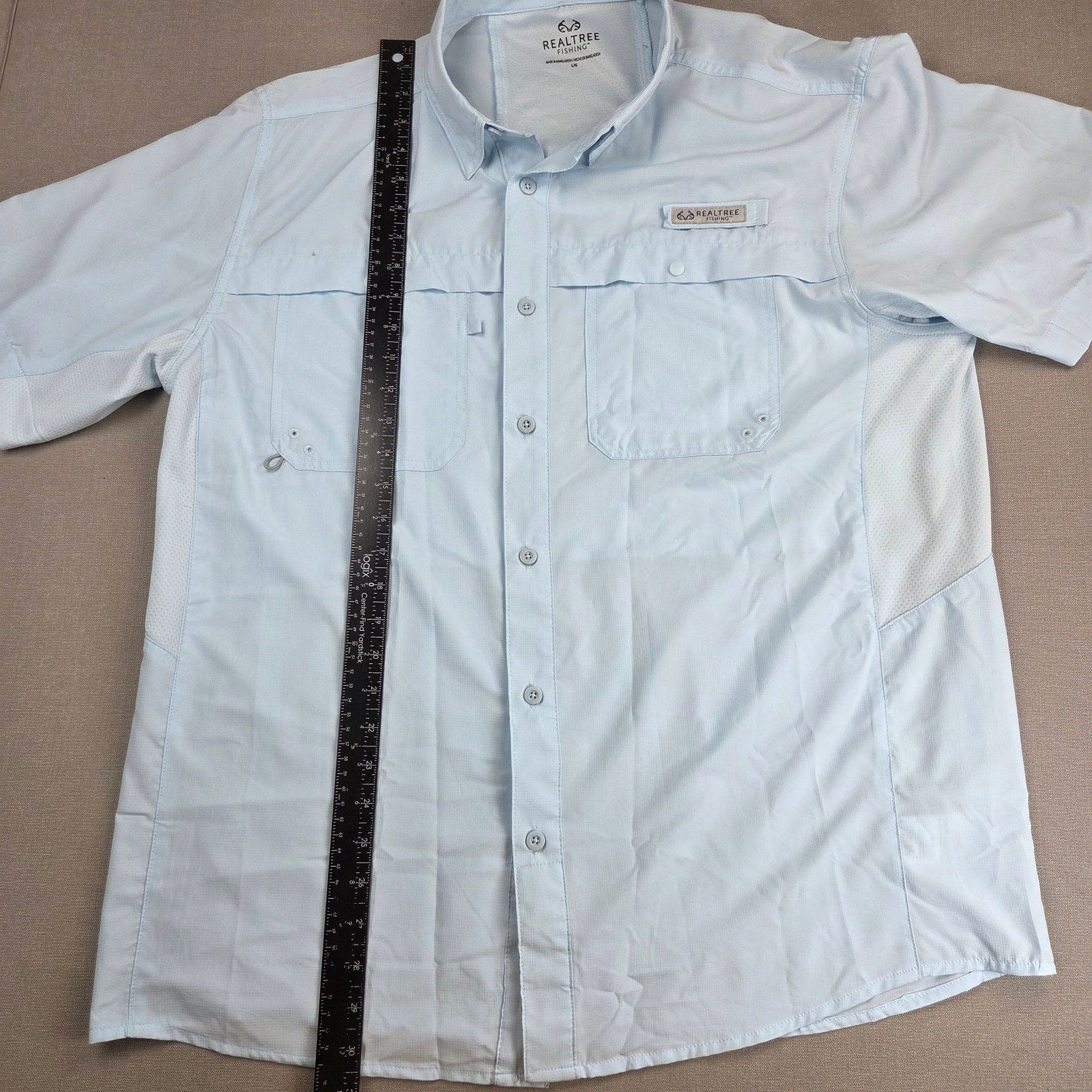 Realtree Fishing TS10208 Guide Shirt Mens L Vented Short Sleeve Light Blue