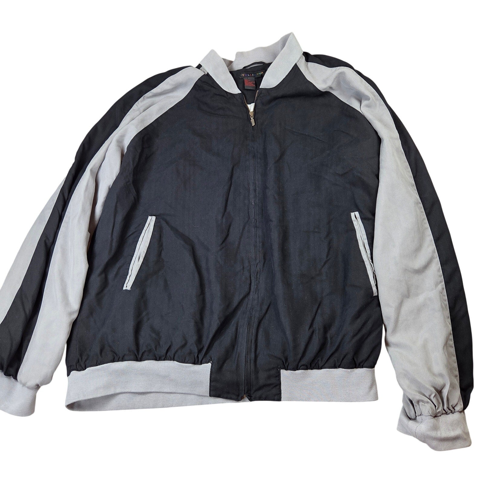 Vintage Tulliano 100% Silk Bomber Jacket Men's 2XT Black Gray Full Zip Y2K
