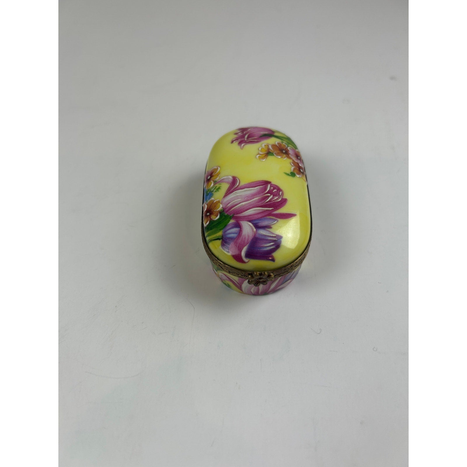 Rochard Limoges France Trinket Box Raised Floral Hand Painted Yellow Oval