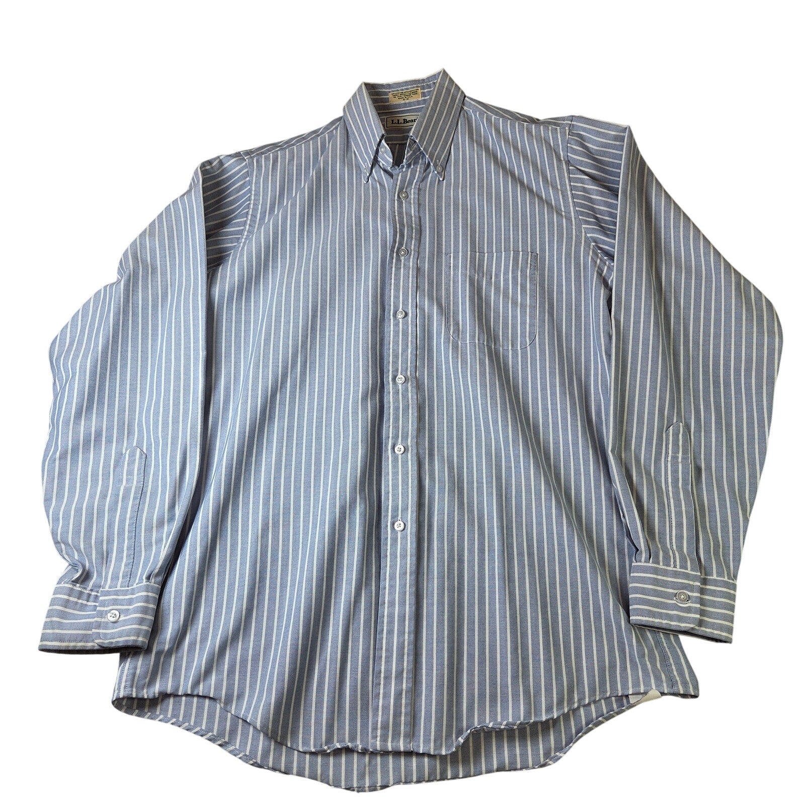 L.L. Bean Vintage Blue White Striped Button Down Shirt Made USA 15 36