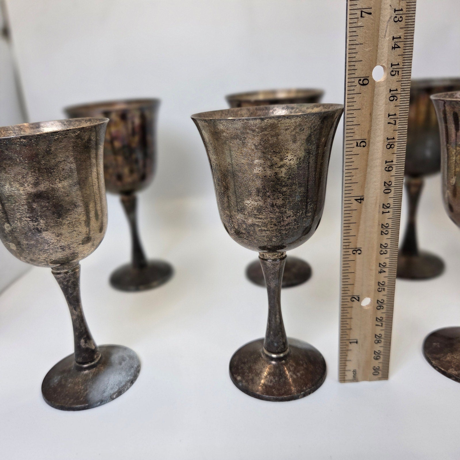 Salem Silverplate Portugal Goblets Set of 6 Vintage Chalice Cups Heavy Patina