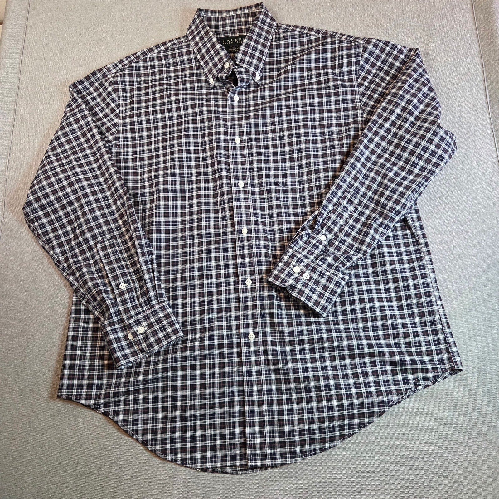 Lauren Ralph Lauren Classic Fit Non Iron Plaid Shirt 17 34/35 Cotton