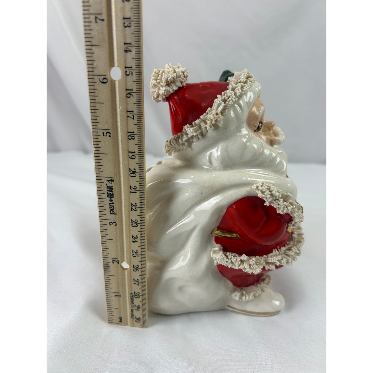 Vintage 1950s Ceramic Spaghetti Trim Santa Claus Coin Bank Japan Christmas