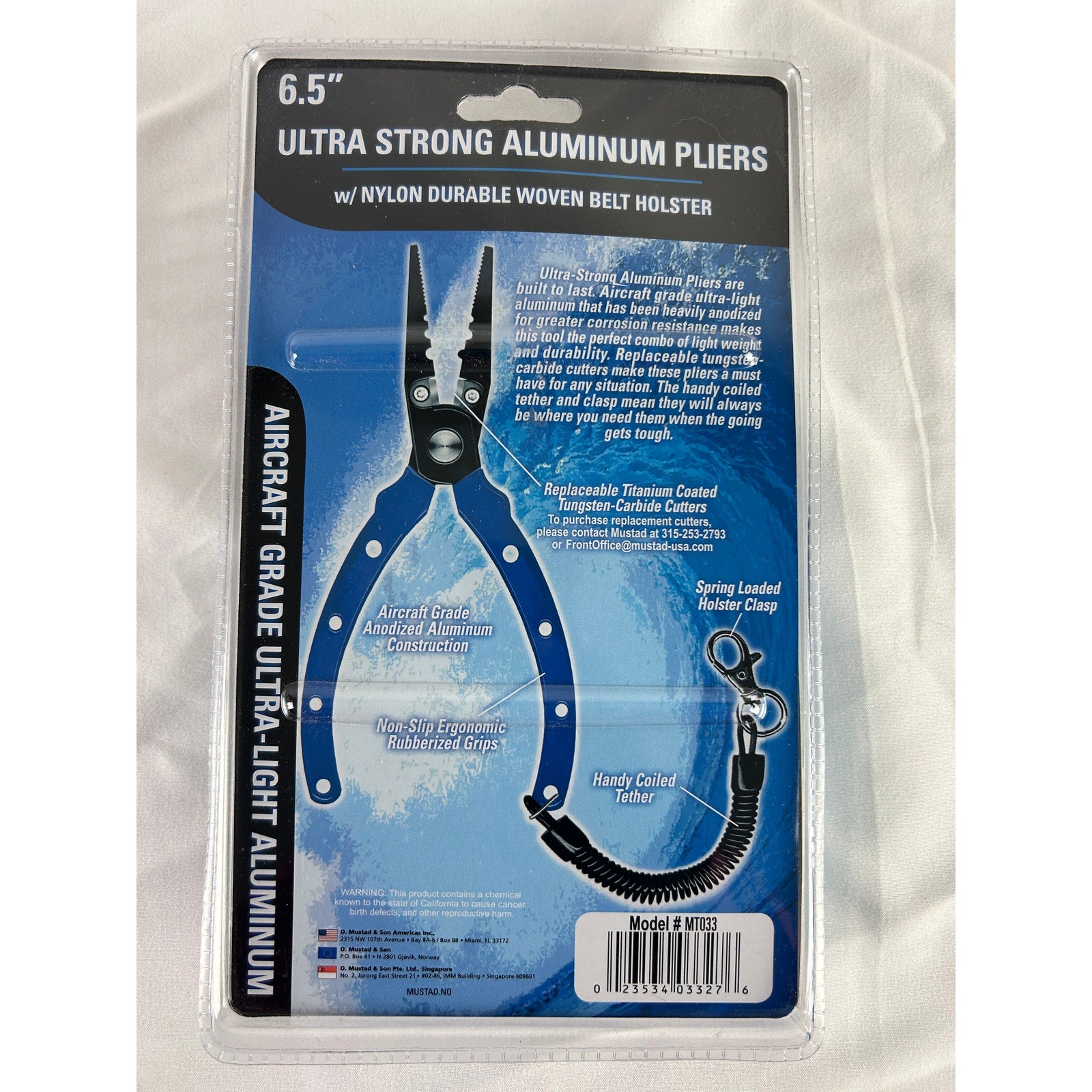 Mustad 6.5 Aluminum Fishing Pliers MT033 Holster New Sealed