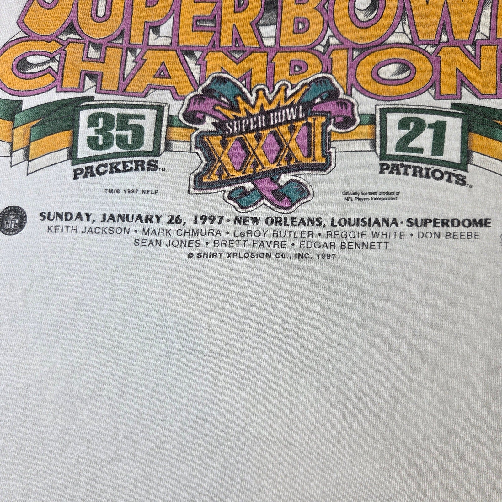 Green Bay Packers Super Bowl XXXI 1997 Shirt Xplosion Tee Large NFL VTG