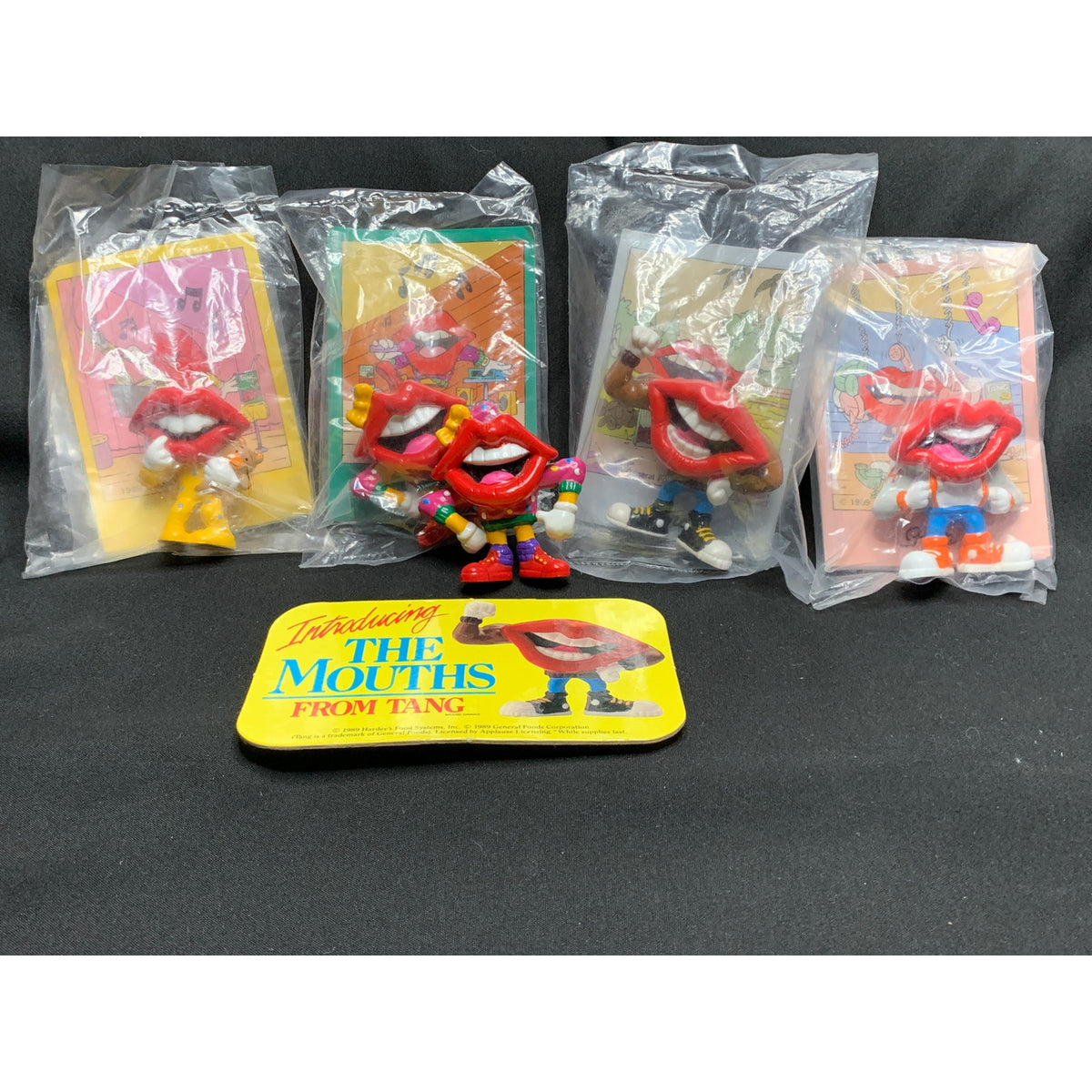 1989 Hardees Tang Trio Complete Set 4 Sealed Figures Pin Extras Vintage