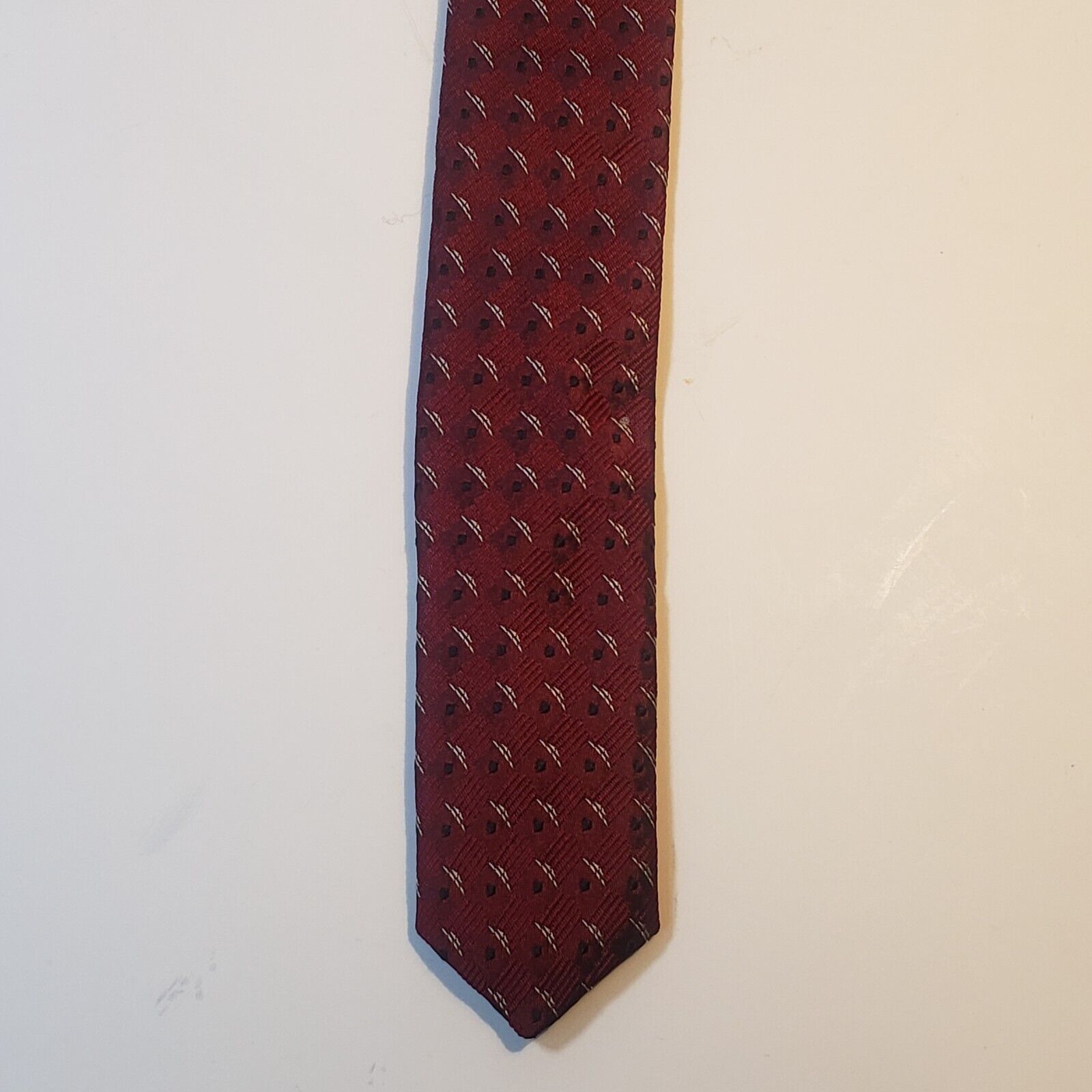 Donna Karan New York Dark Red Geometric Silk Tie