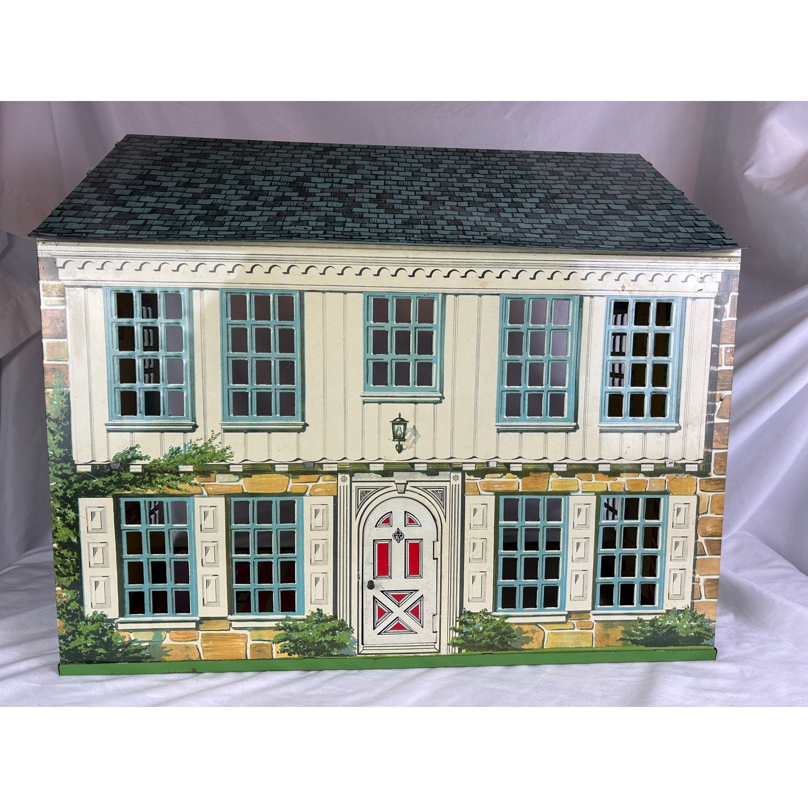 Playsteel Bucks County Colonial Tin Litho Dollhouse 1948 Vintage